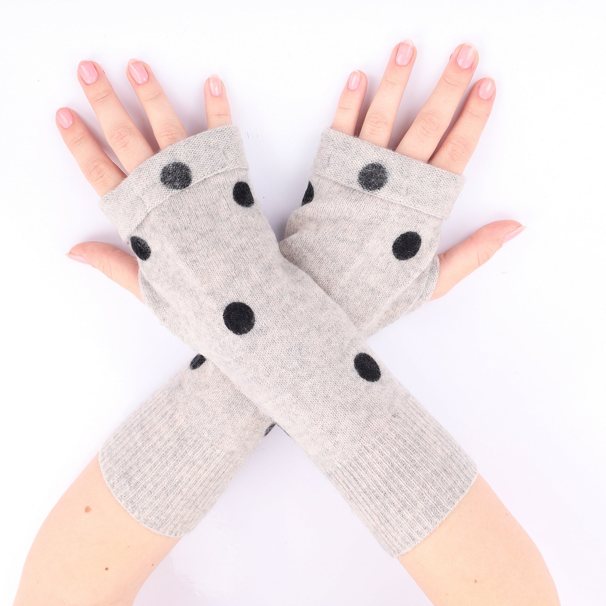 Grey and Black Spotty Fingerless Gloves