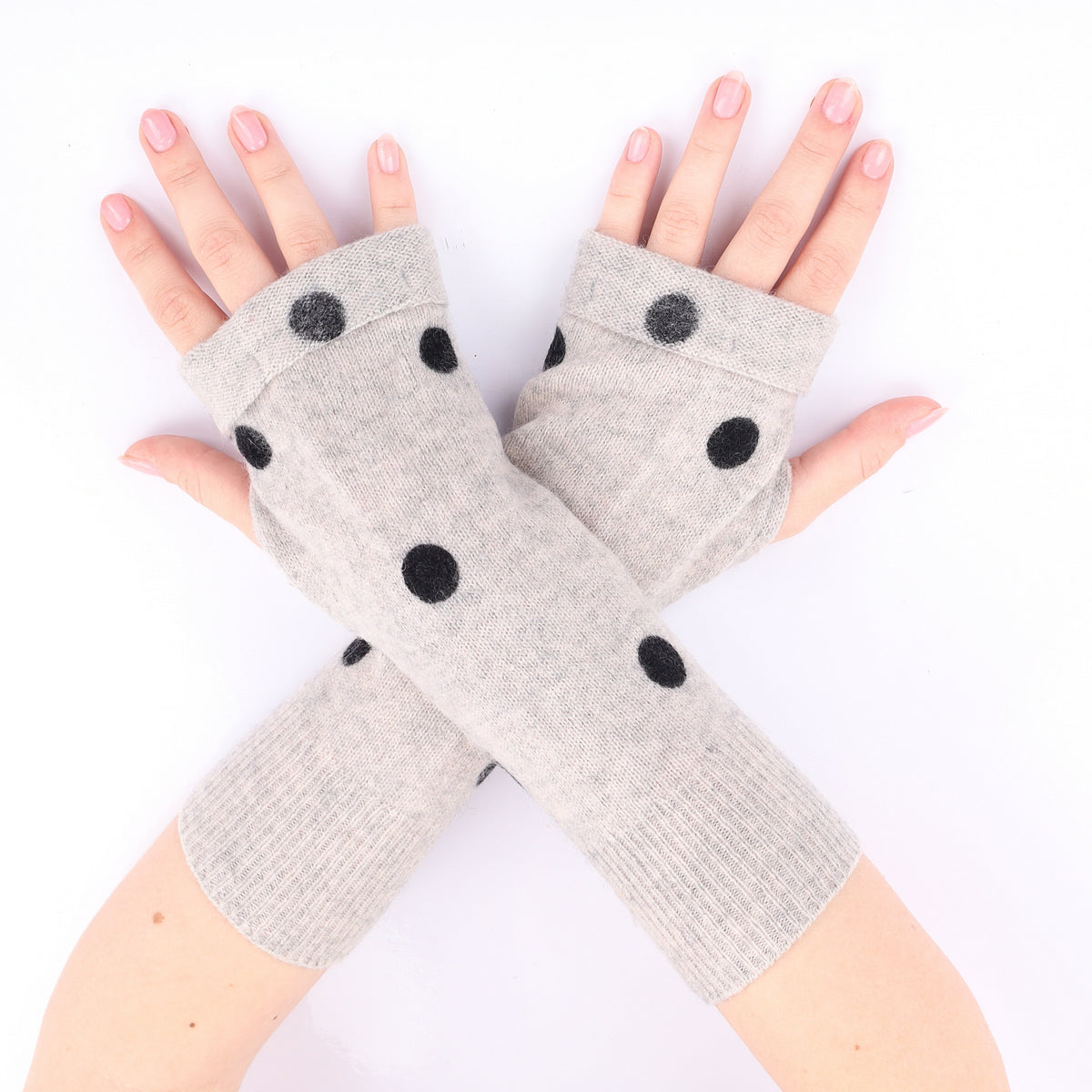 Grey and Black Spotty Fingerless Gloves