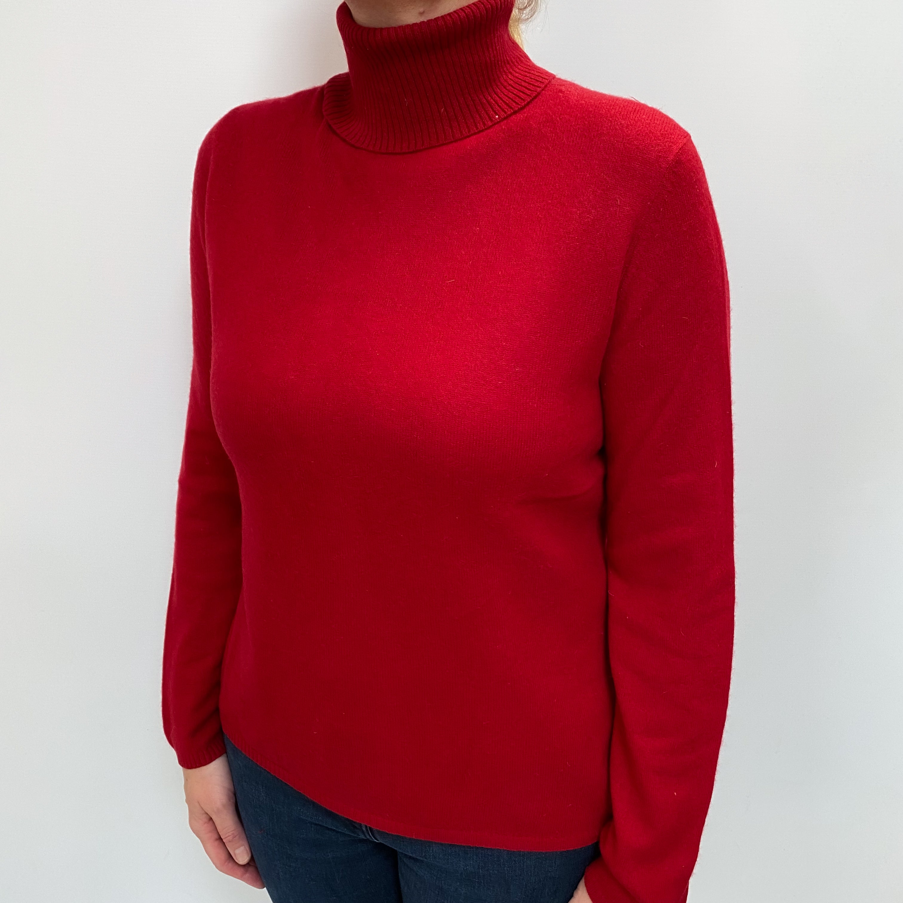Post Box Red Cashmere Polo Neck Jumper Large