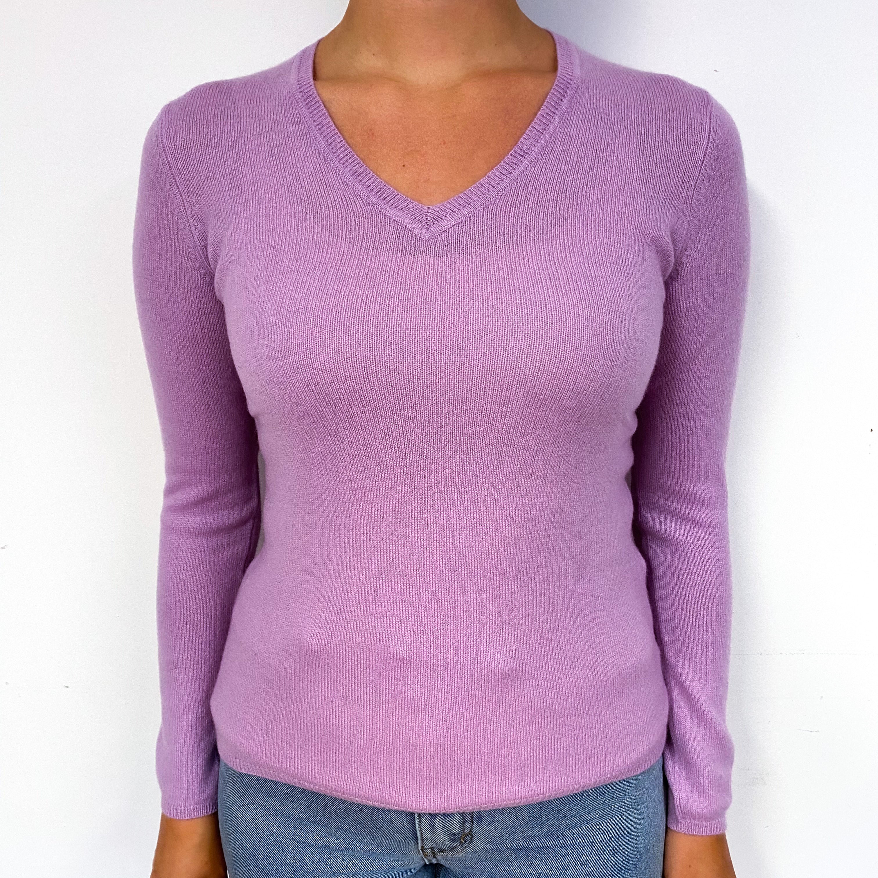 Lilac Cashmere V-Neck Jumper Small