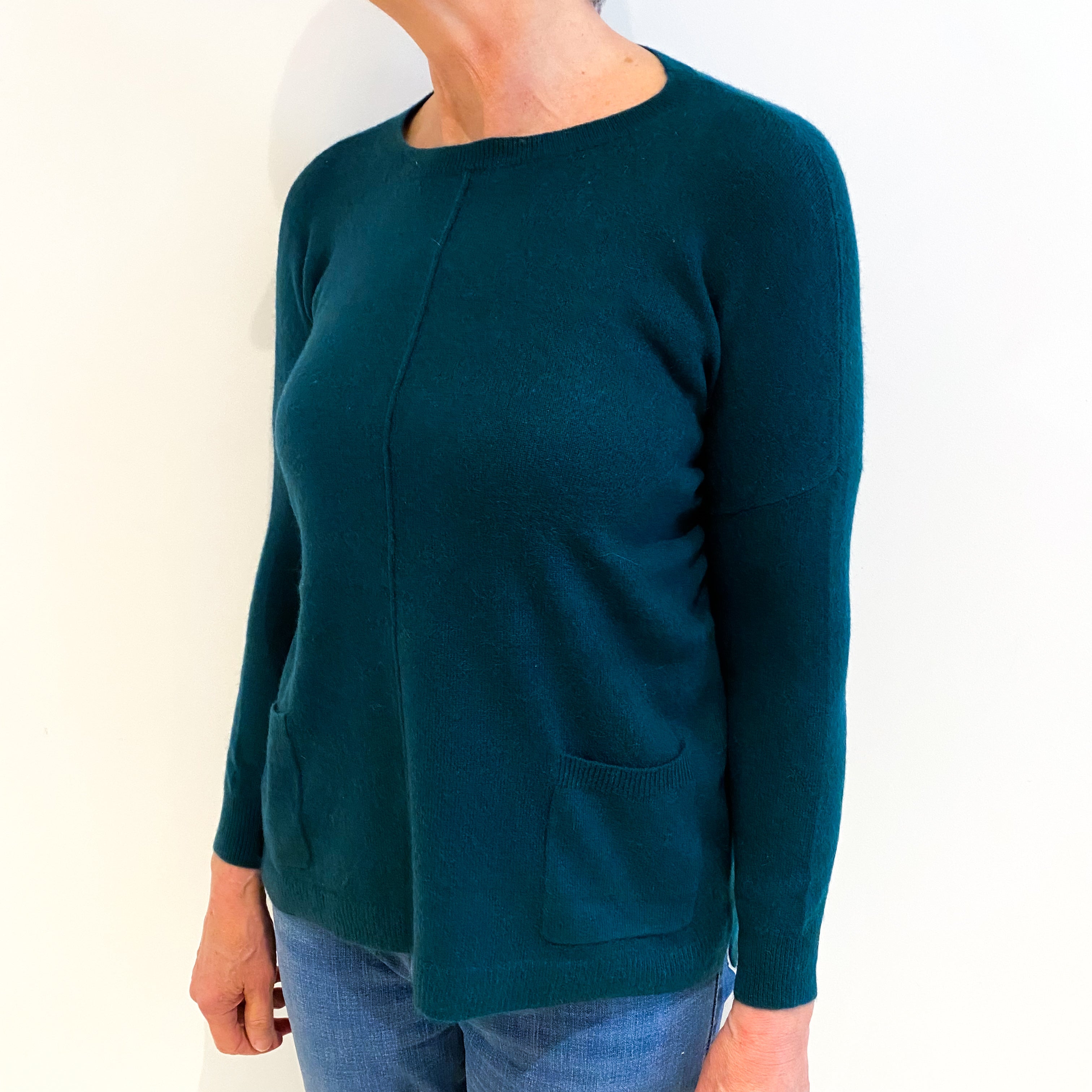 Magaschoni Spruce Green Cashmere Crew Neck Jumper With Pockets Medium