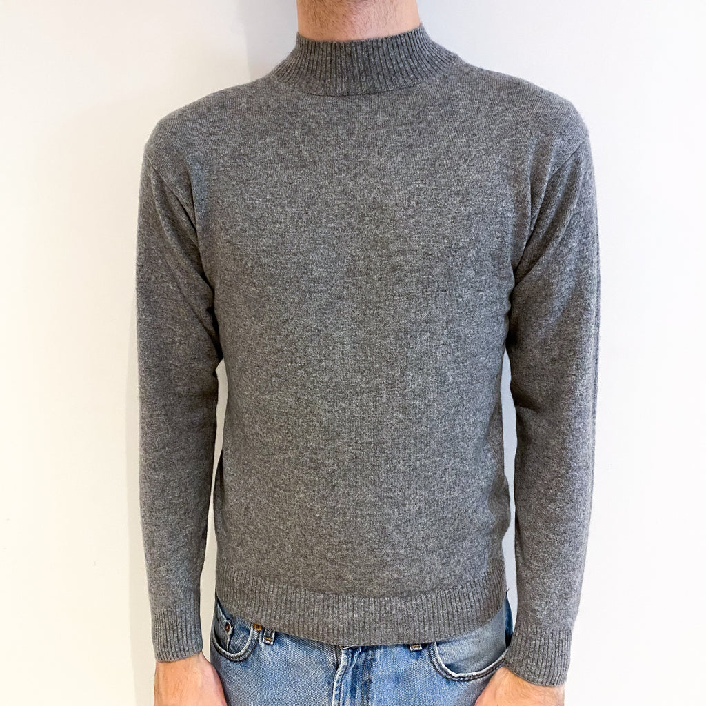 Men's Smoke Grey Cashmere Turtle Neck Jumper Medium
