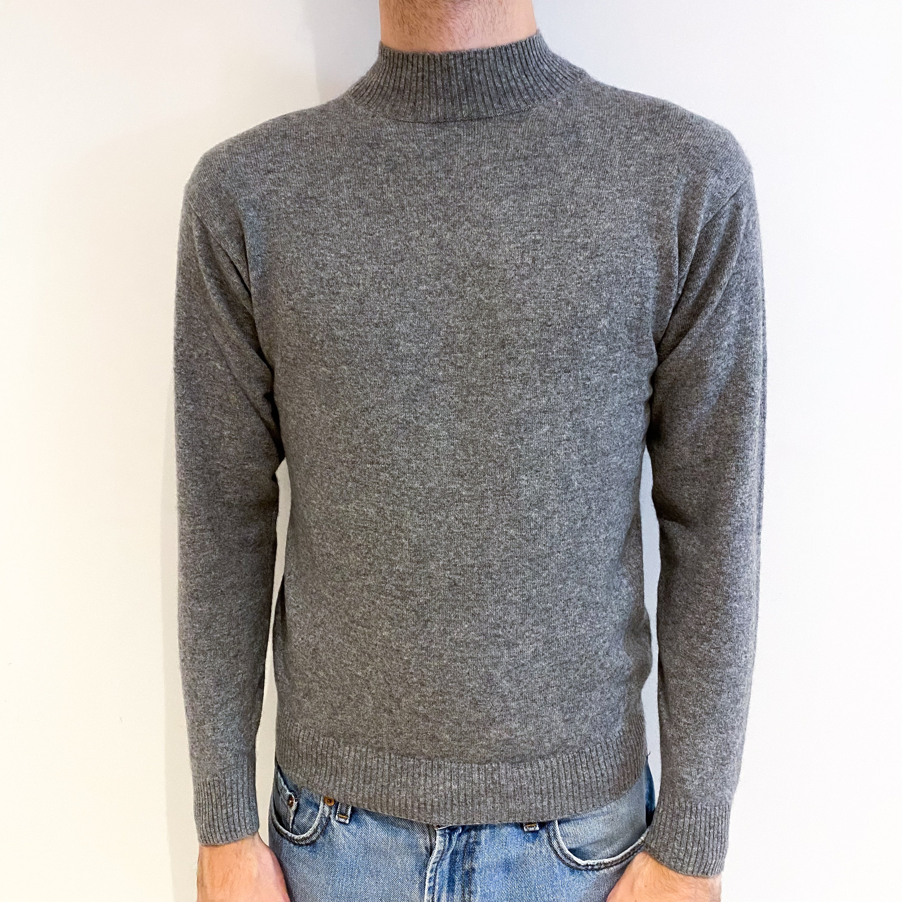Men's Smoke Grey Cashmere Turtle Neck Jumper Medium