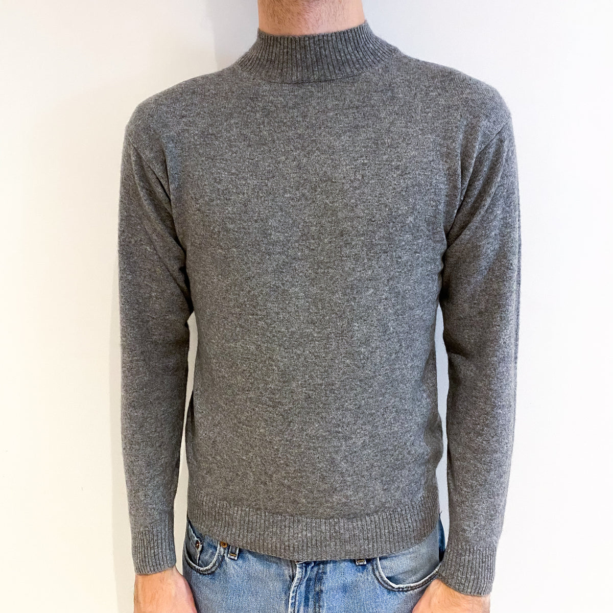 Men's Smoke Grey Cashmere Turtle Neck Jumper Medium