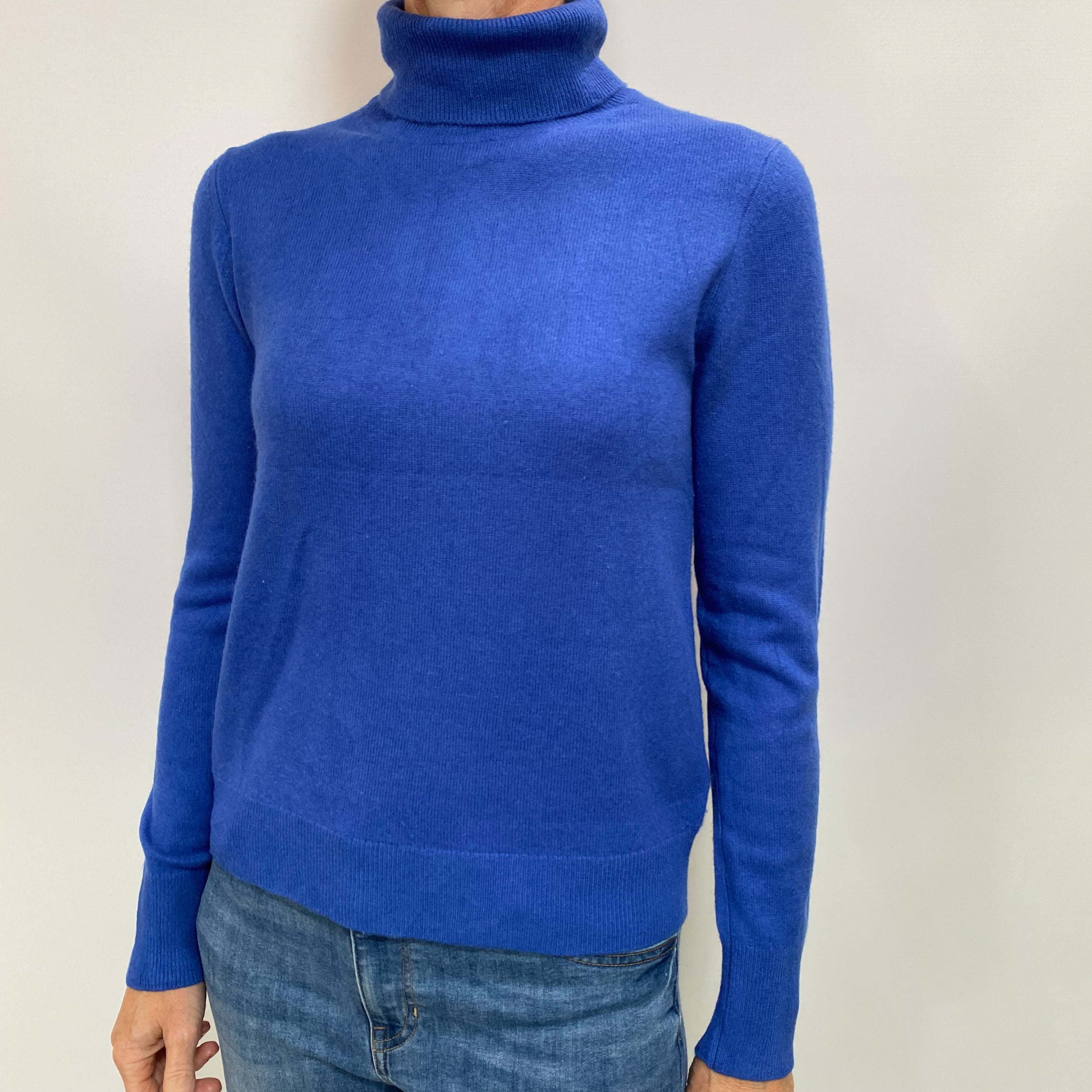 Cobalt Blue Cashmere Polo Neck Jumper Small