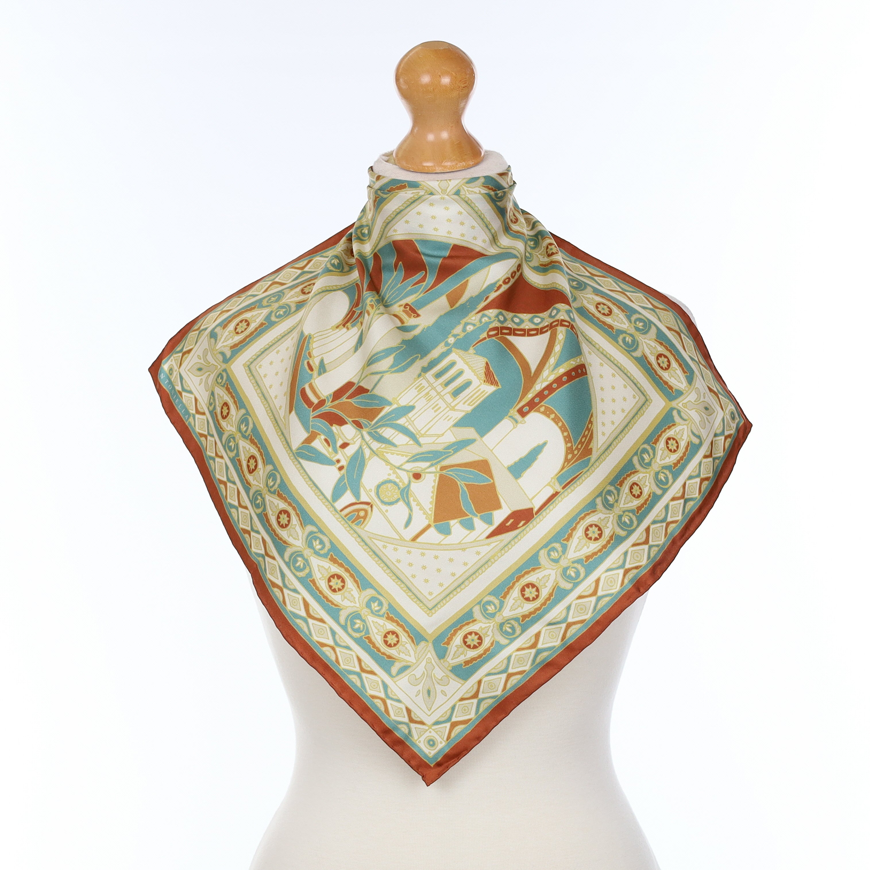 Rust And Green Ancient Street Scene Silk Pocket Square