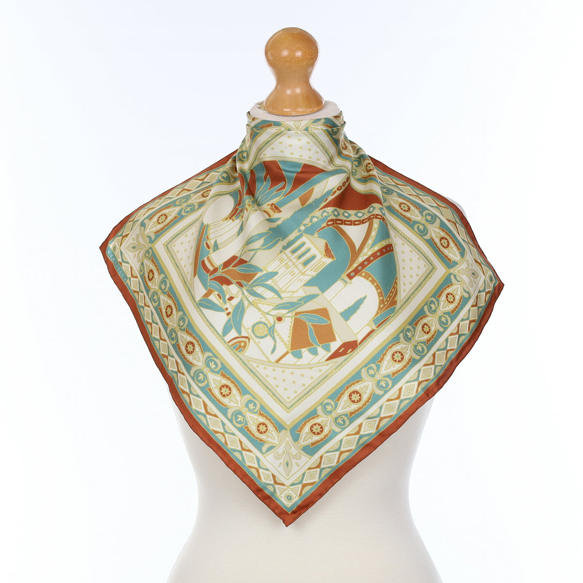 Rust And Green Ancient Street Scene Silk Pocket Square