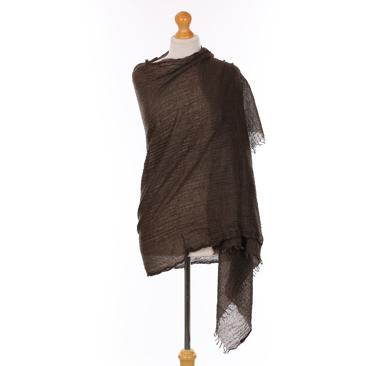 Brand New Begg & Co Mole Brown Cashmere Blend Woven Crinkle Wrap