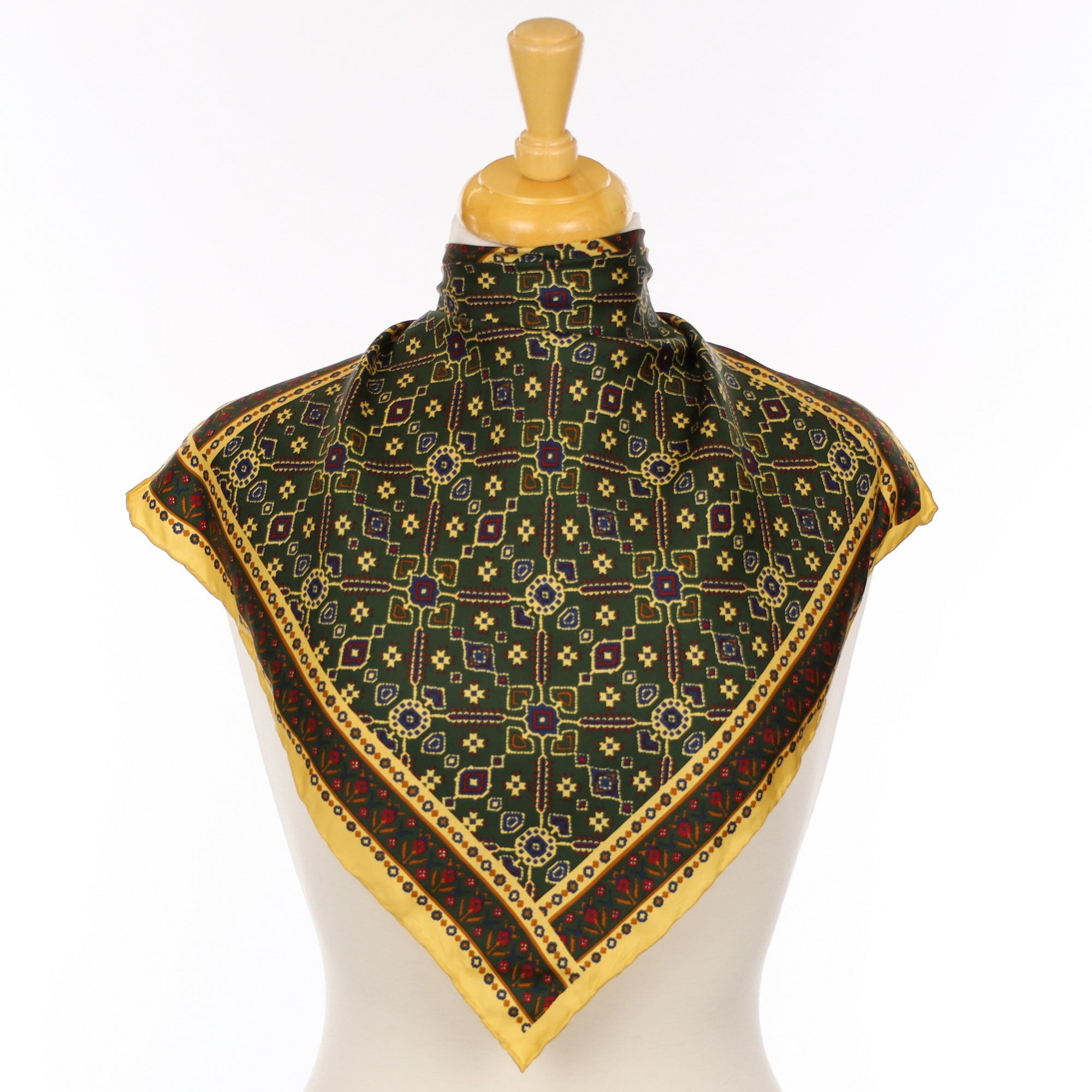 Dark Green Patterned Vintage Silk Scarf
