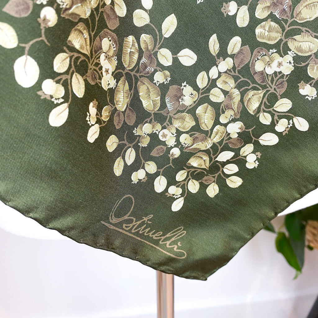 Ostinelli Italian Leaf Pattern Vintage Silk Scarf