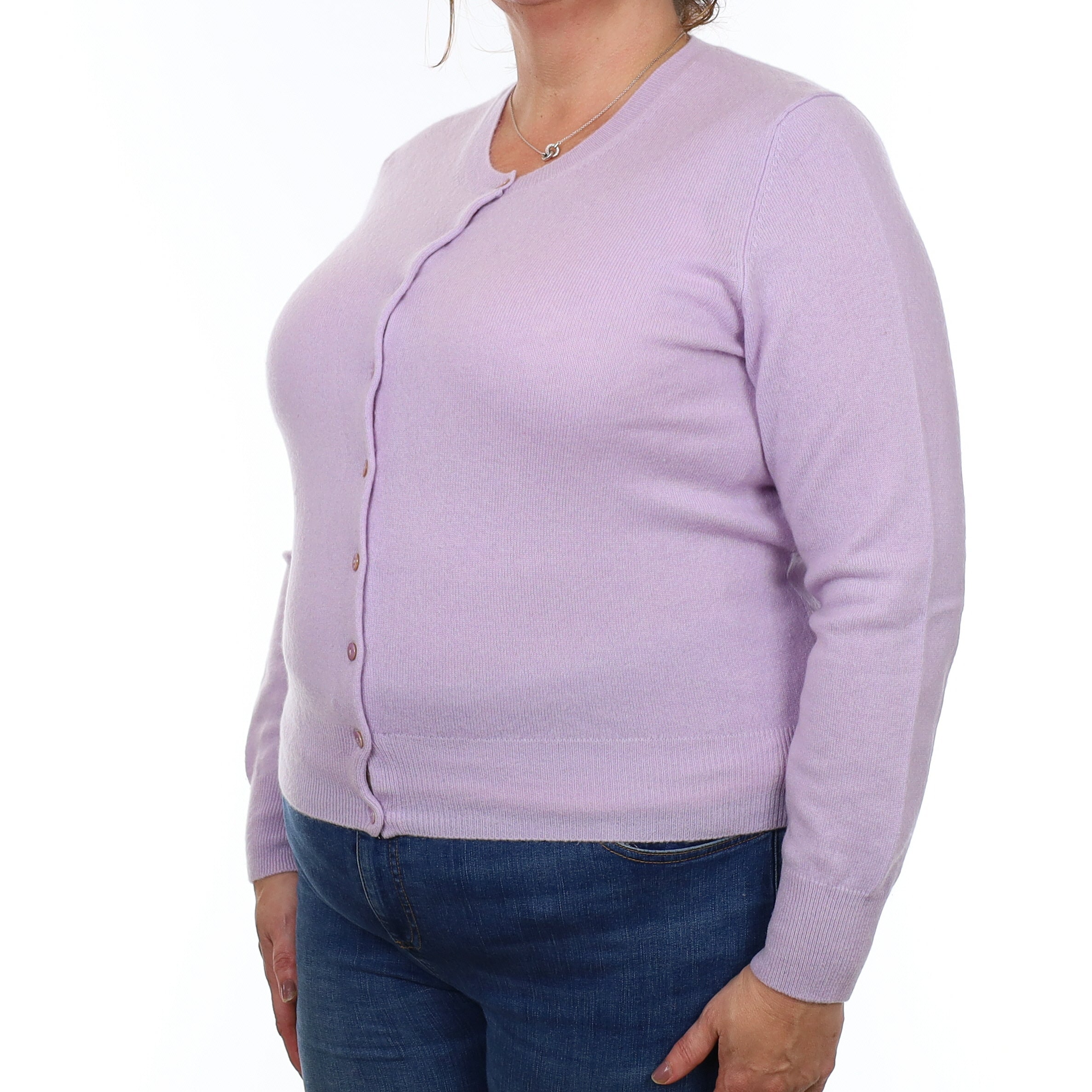 Pale Purple Cashmere Crew Neck Cardigan Extra Large