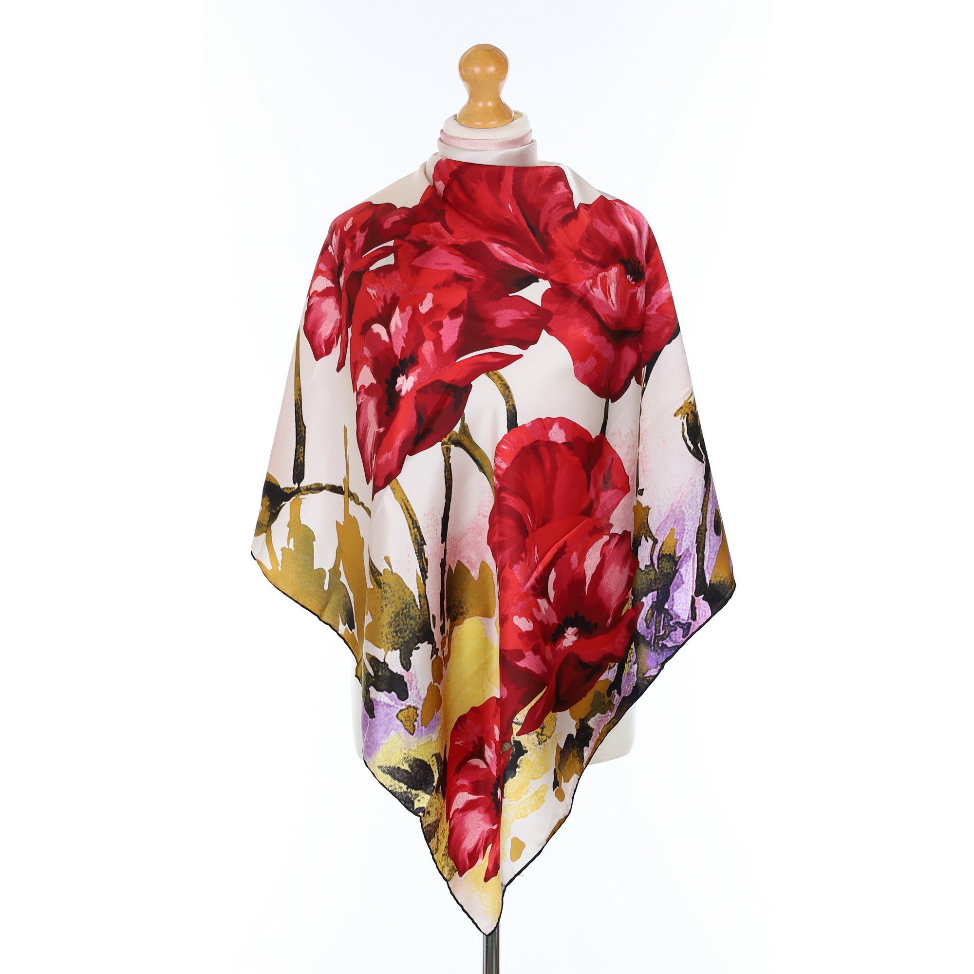 Brand New Red Poppy Silk Scarf