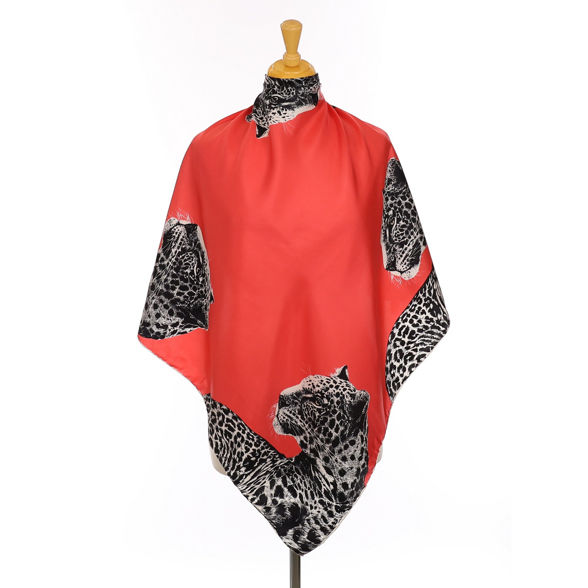 Italian Leopard and Coral Silk Scarf