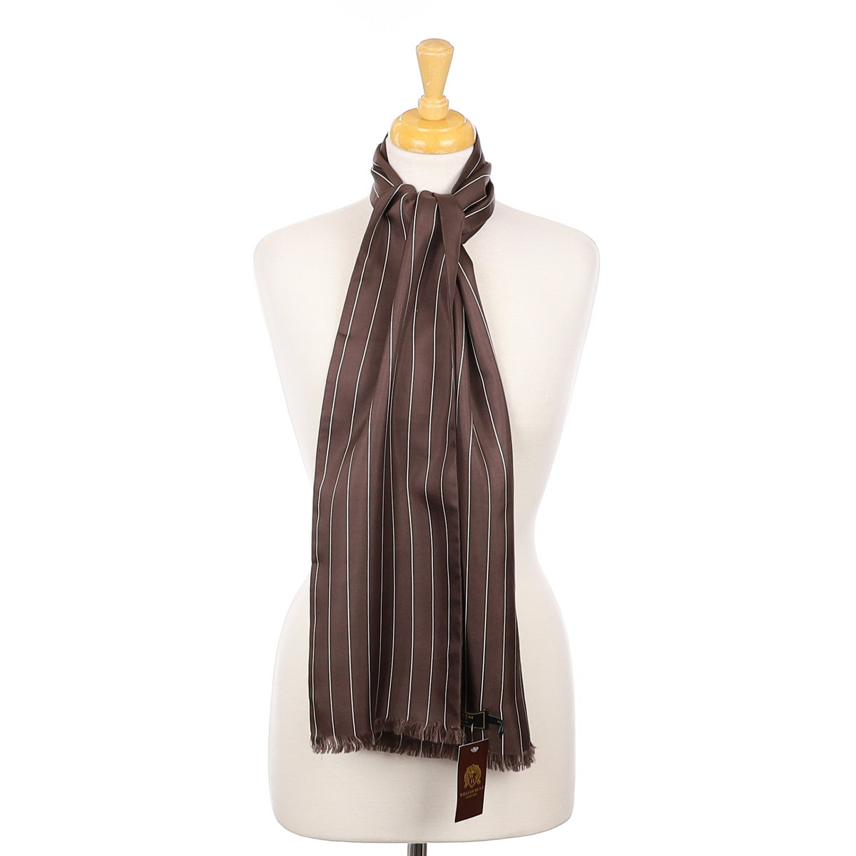 Brand New William Hunt Brown Striped Silk Scarf