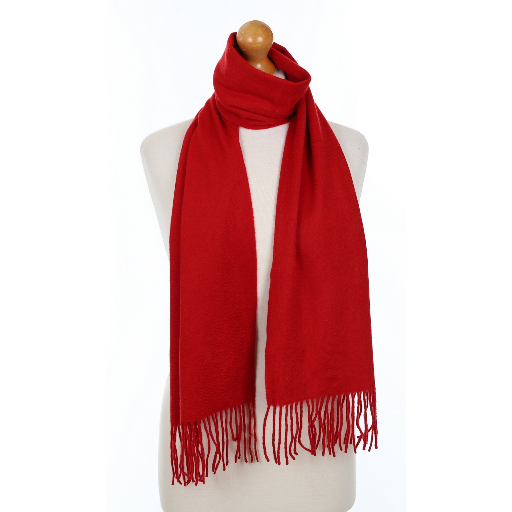 Scarlet Red Cashmere Fringed Woven Scarf