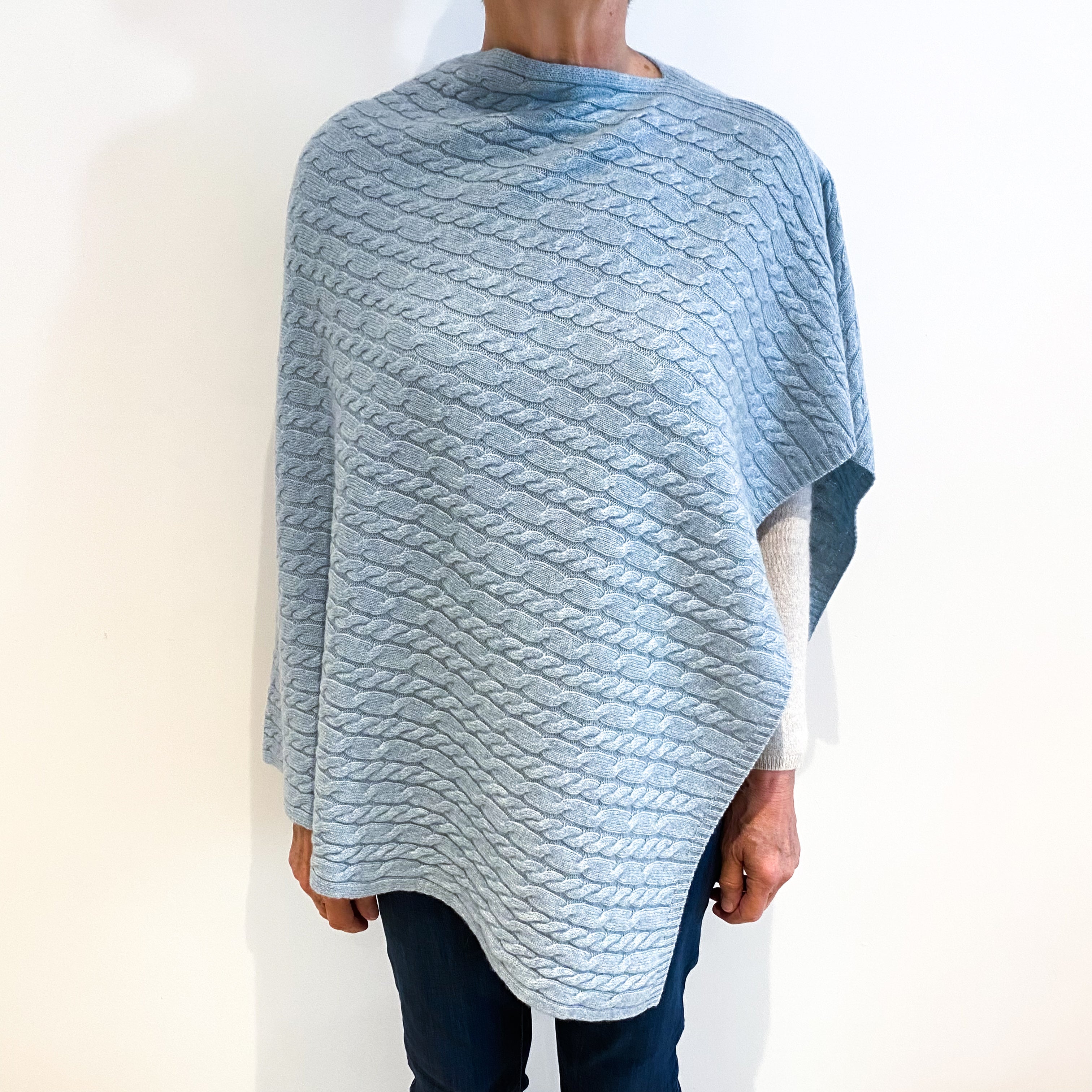 Brand New Scottish Dusty Blue Cashmere Cable Poncho One Size
