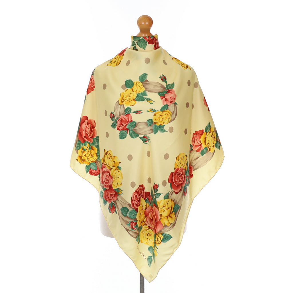 Christian Dior Yellow Floral Vintage Silk Scarf