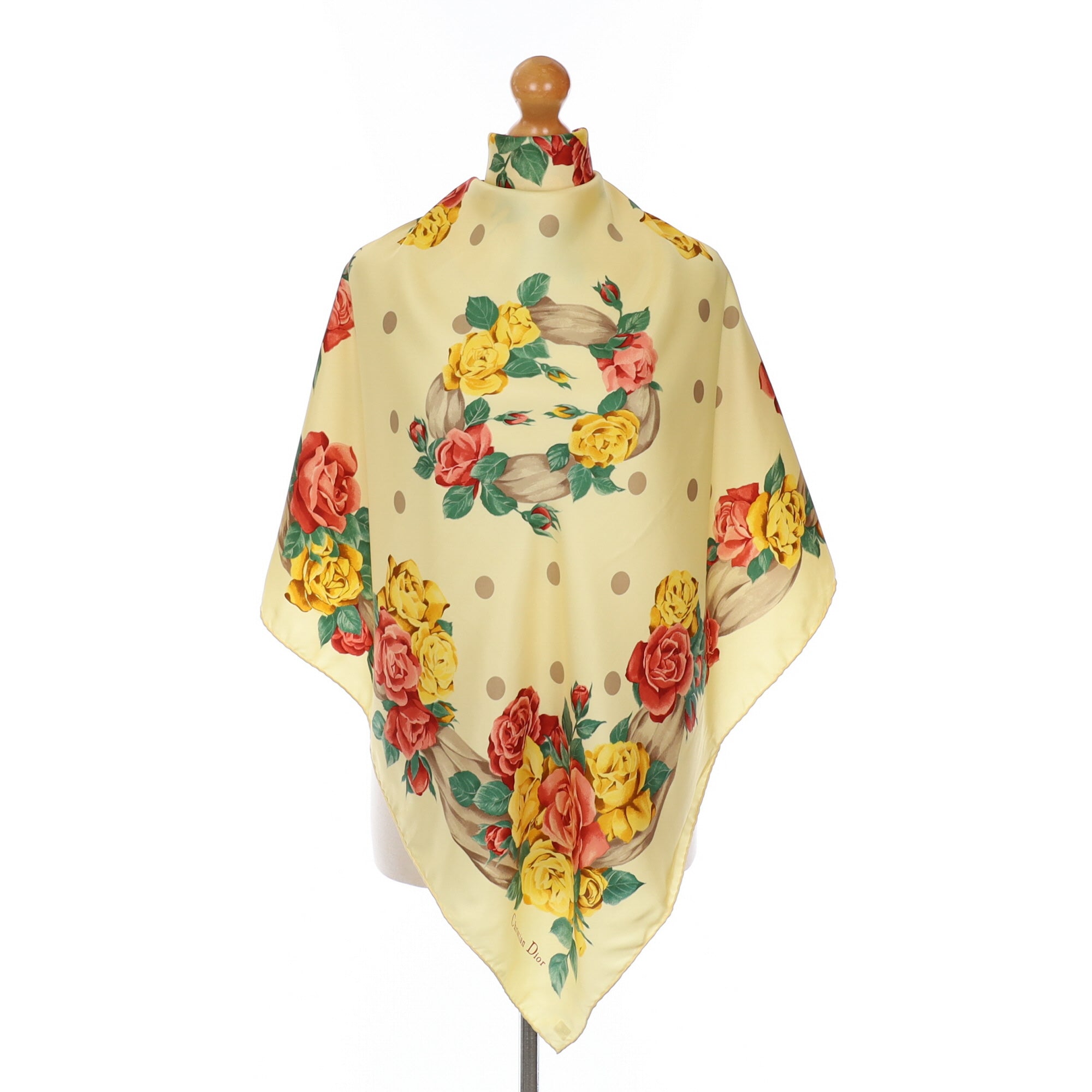 Christian Dior Yellow Floral Vintage Silk Scarf