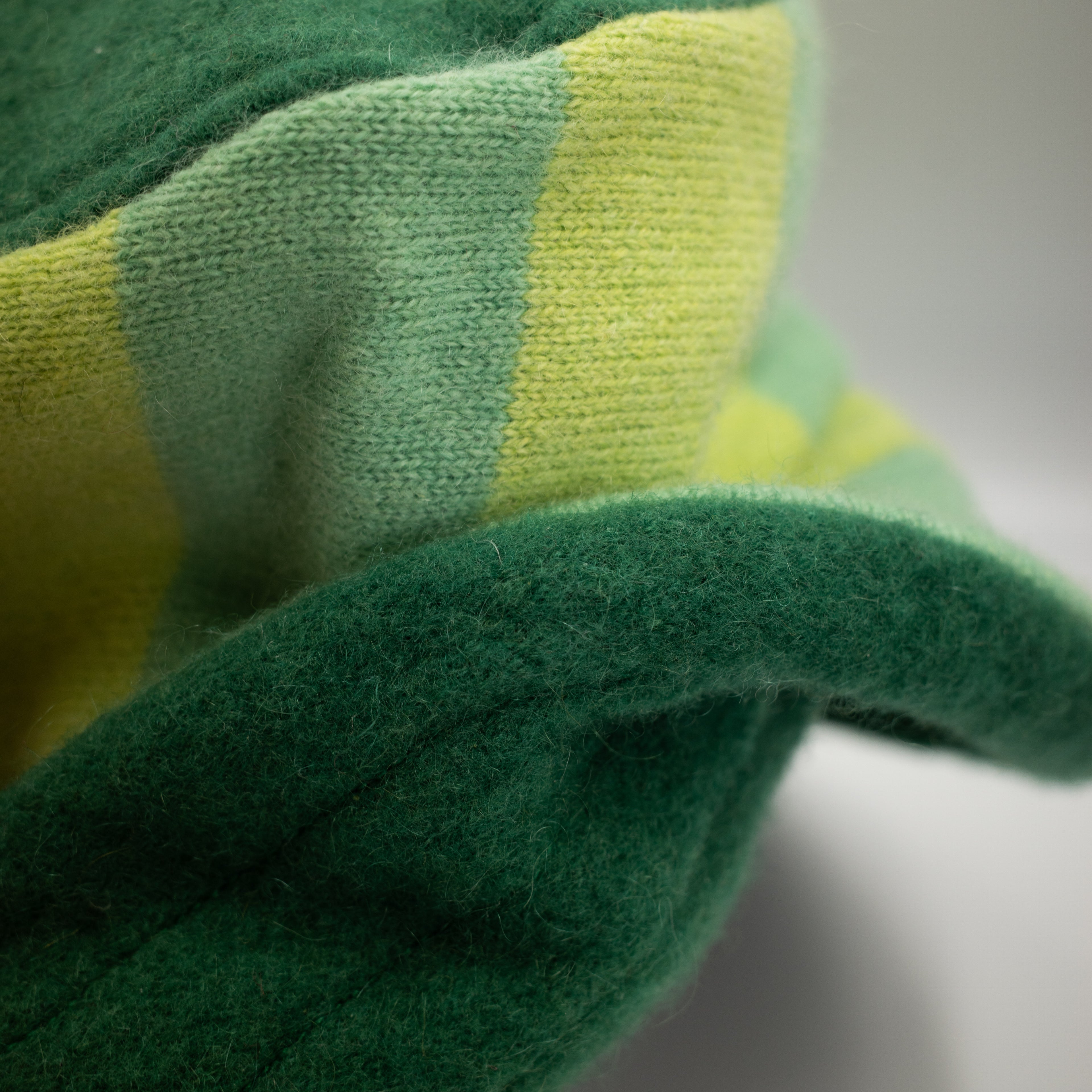 Lime Green Striped Reversible Cashmere Bucket Hat Small
