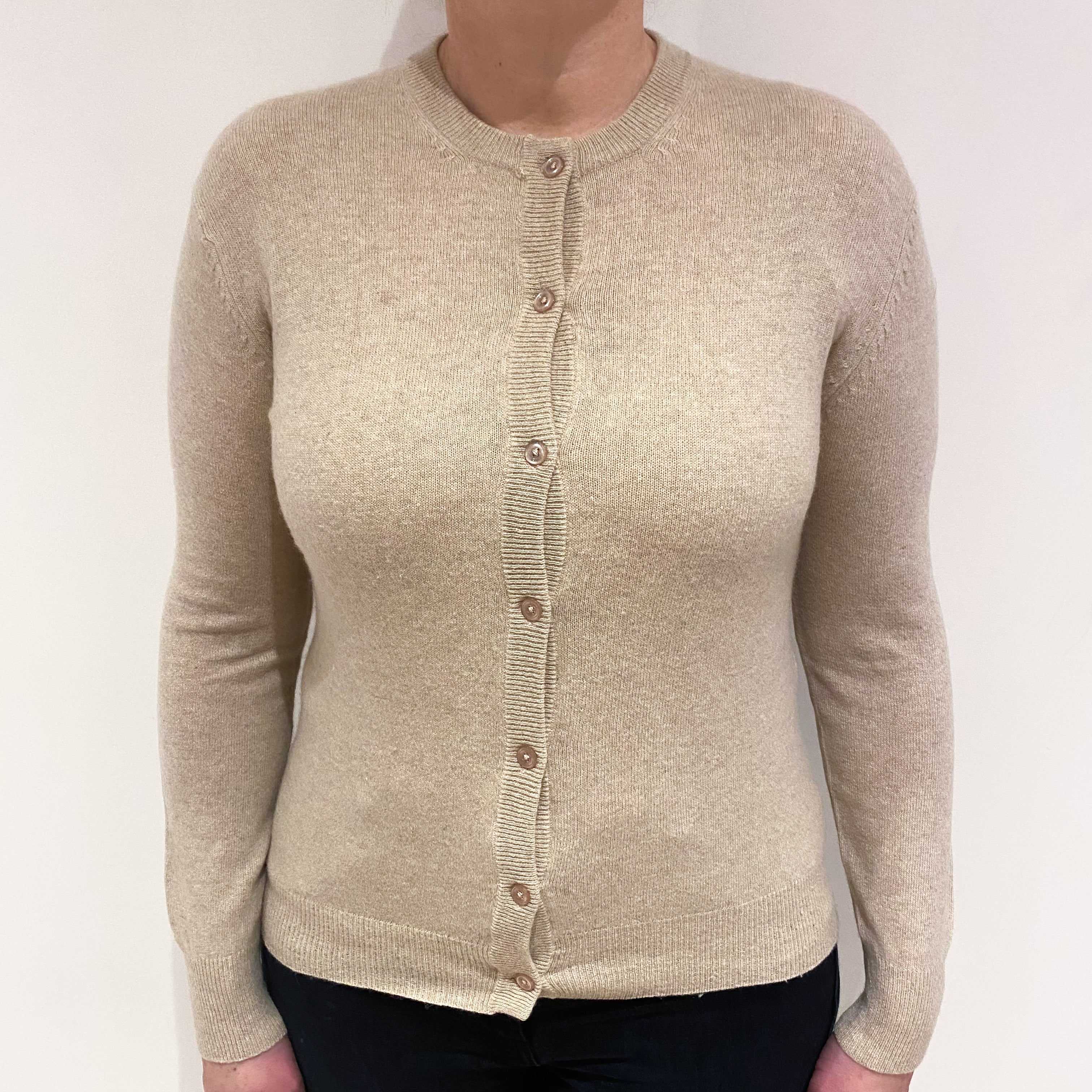 Beige Cashmere Crew Cardigan Large