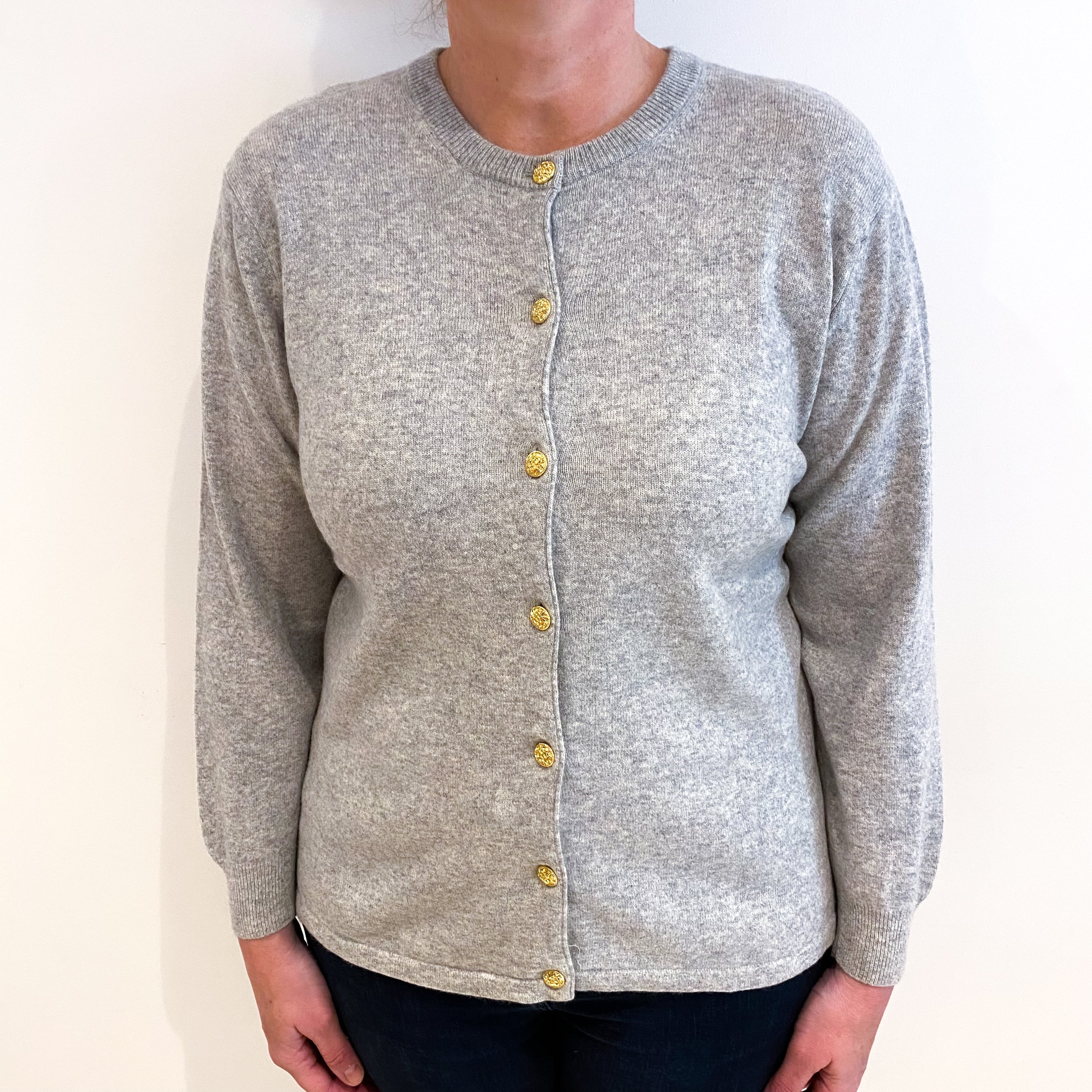 Smoke Grey Cashmere Crew Neck Cardigan Large