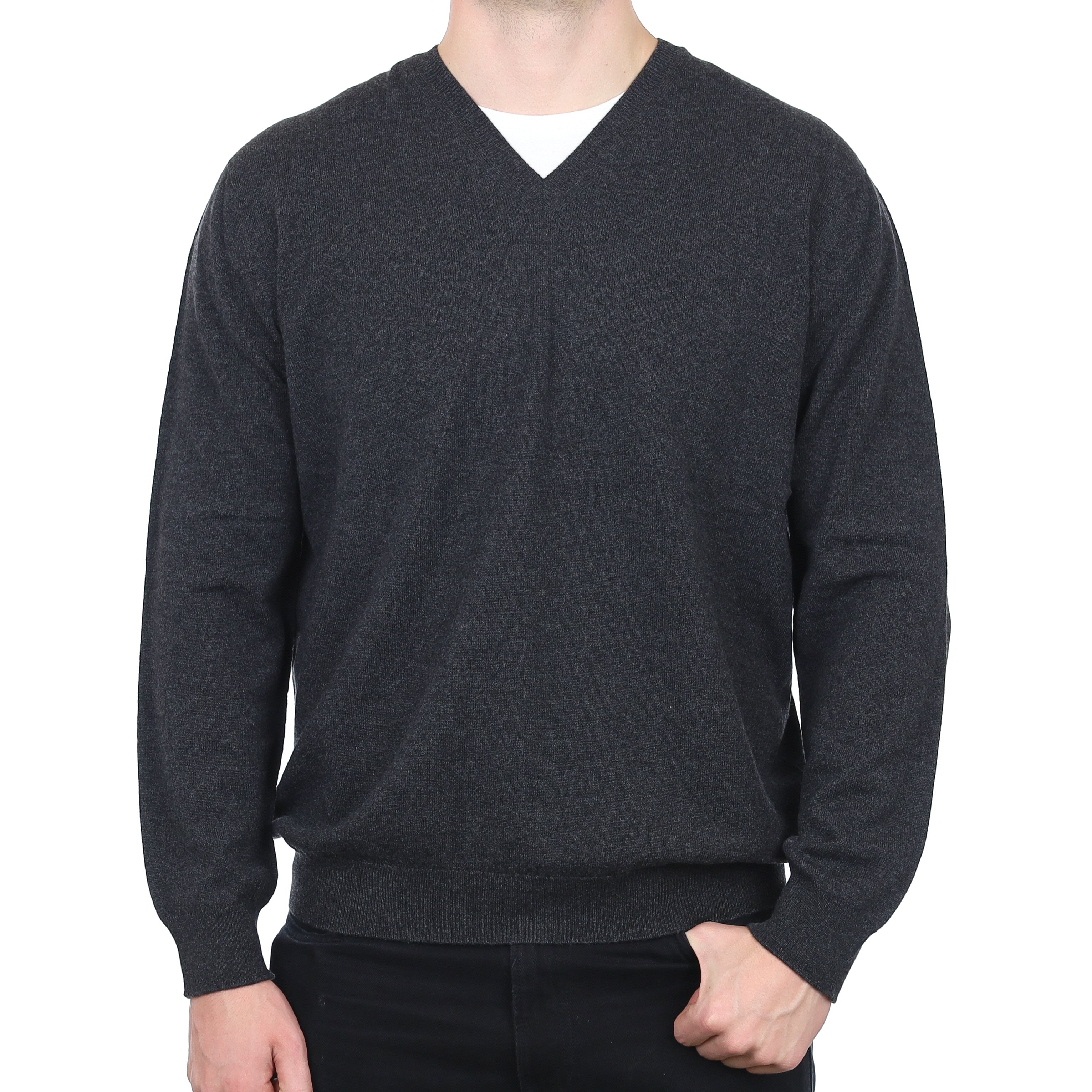 Men’s Brand New Scottish Charcoal Grey Cashmere V Neck Jumper XXL