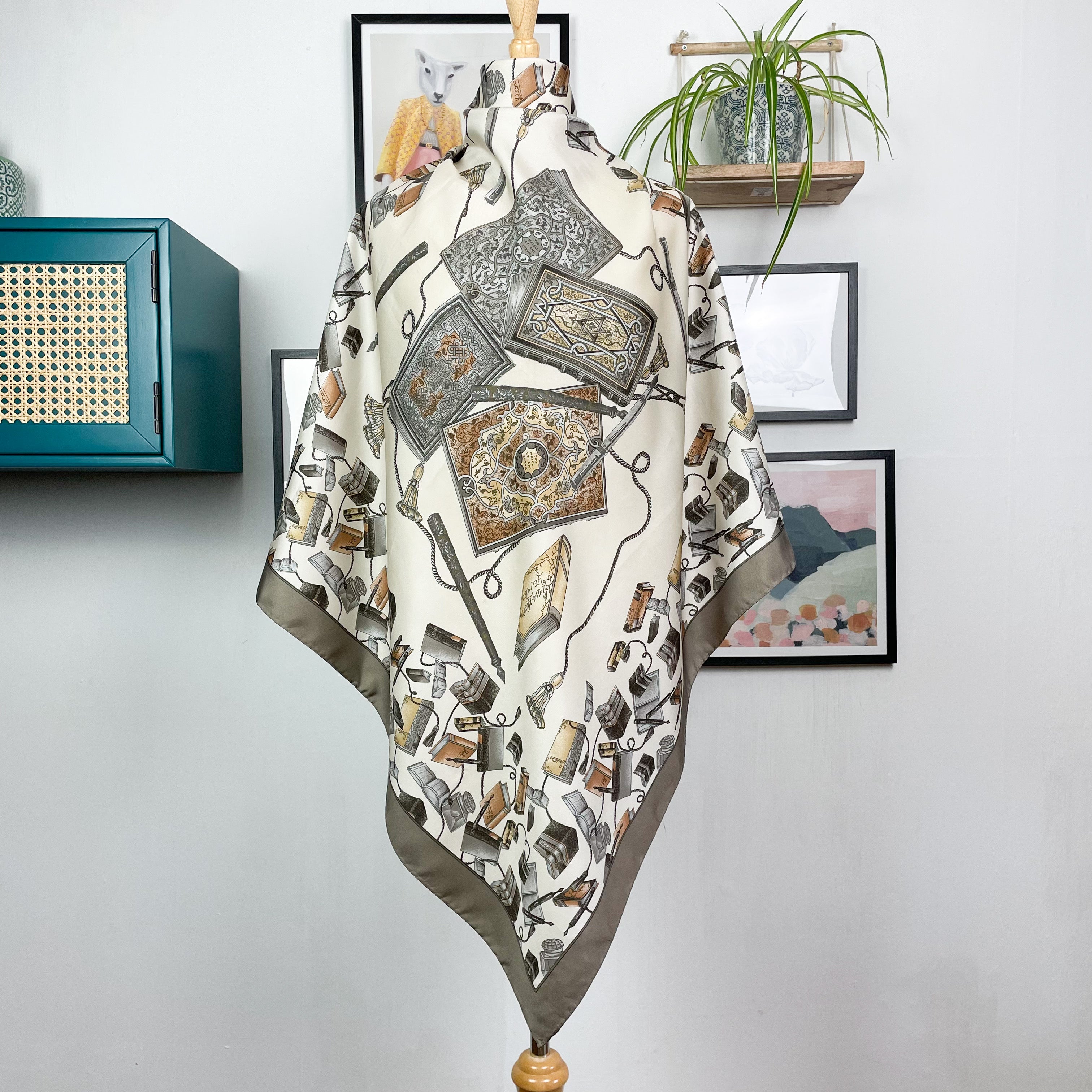 Large Book Design Vintage Silk Scarf