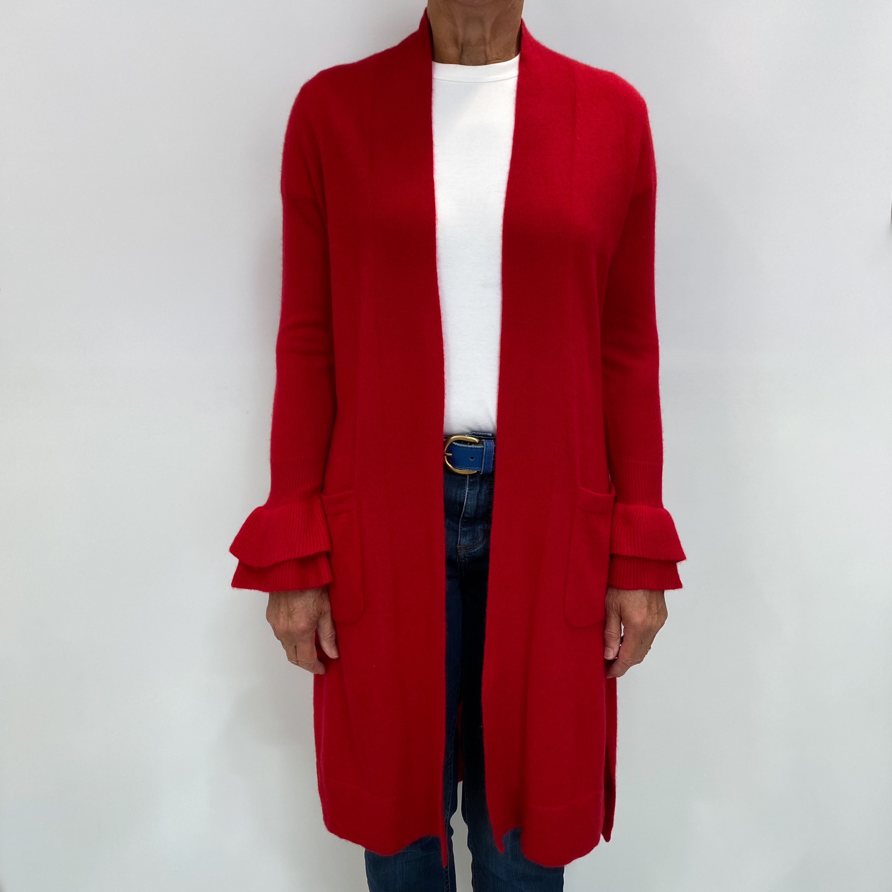 Post Box Red Cashmere Edge To Edge Longline Cardigan Medium
