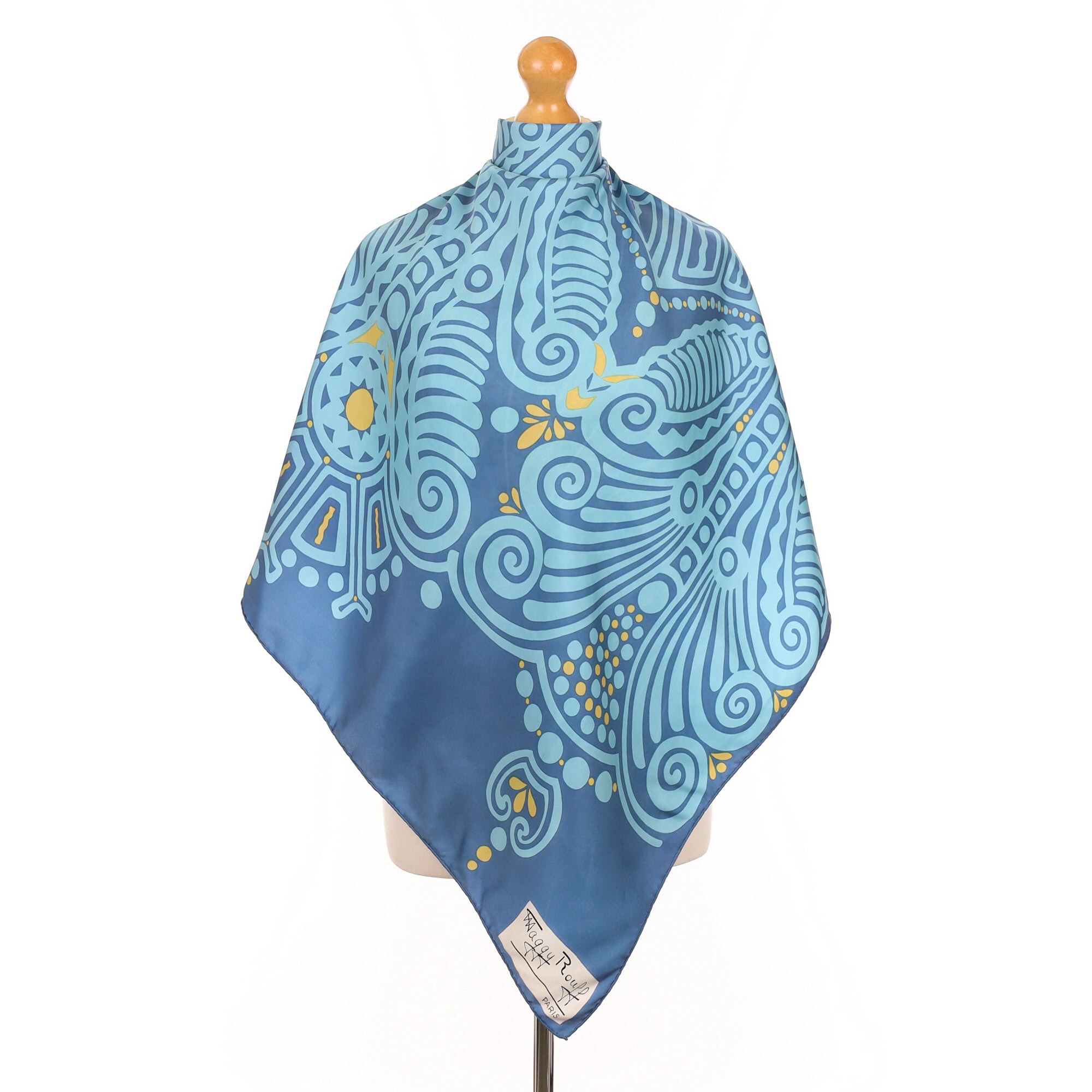 1970’s Maggy Rouff Blue Vintage Silk Scarf