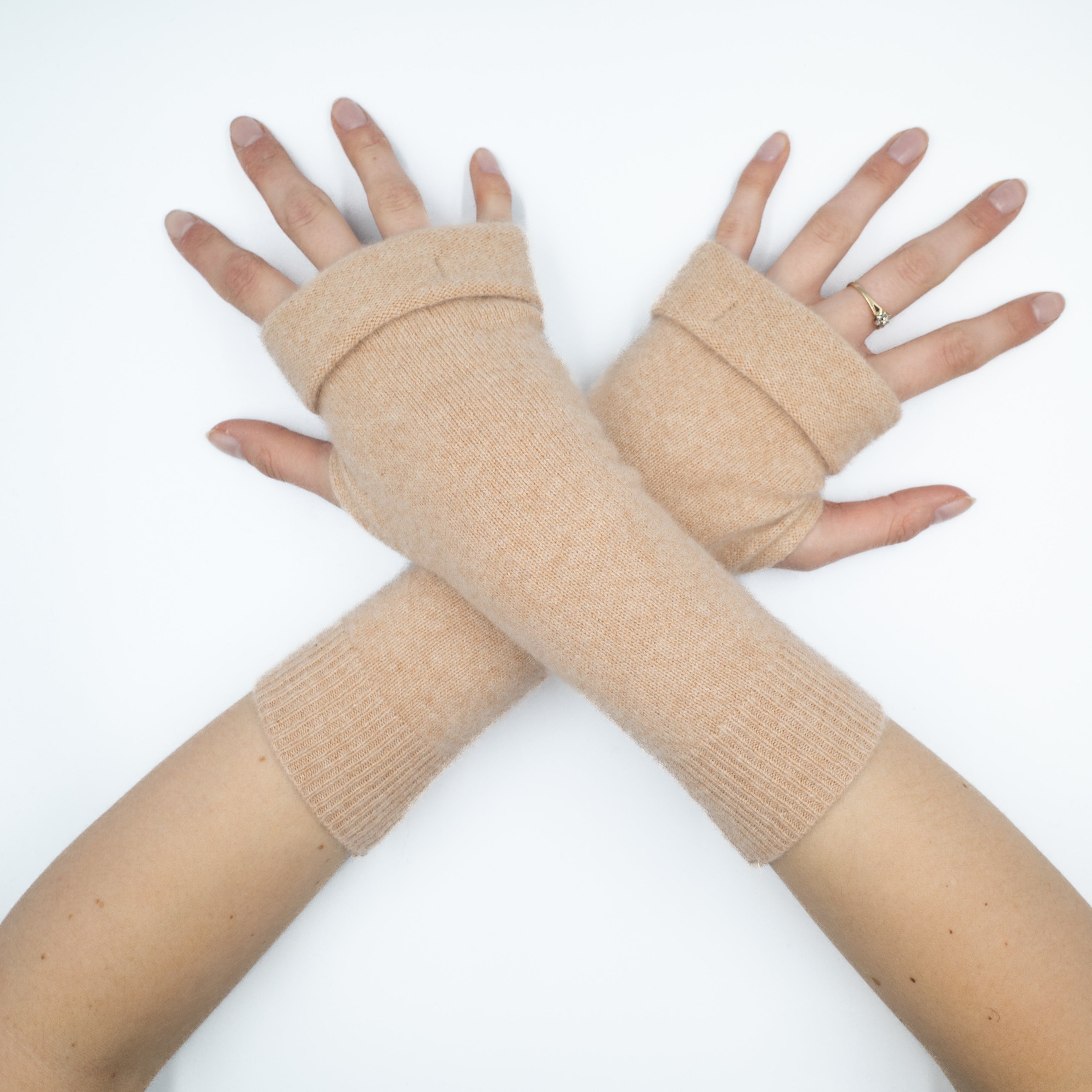 Palest Nude Pink Fingerless Gloves