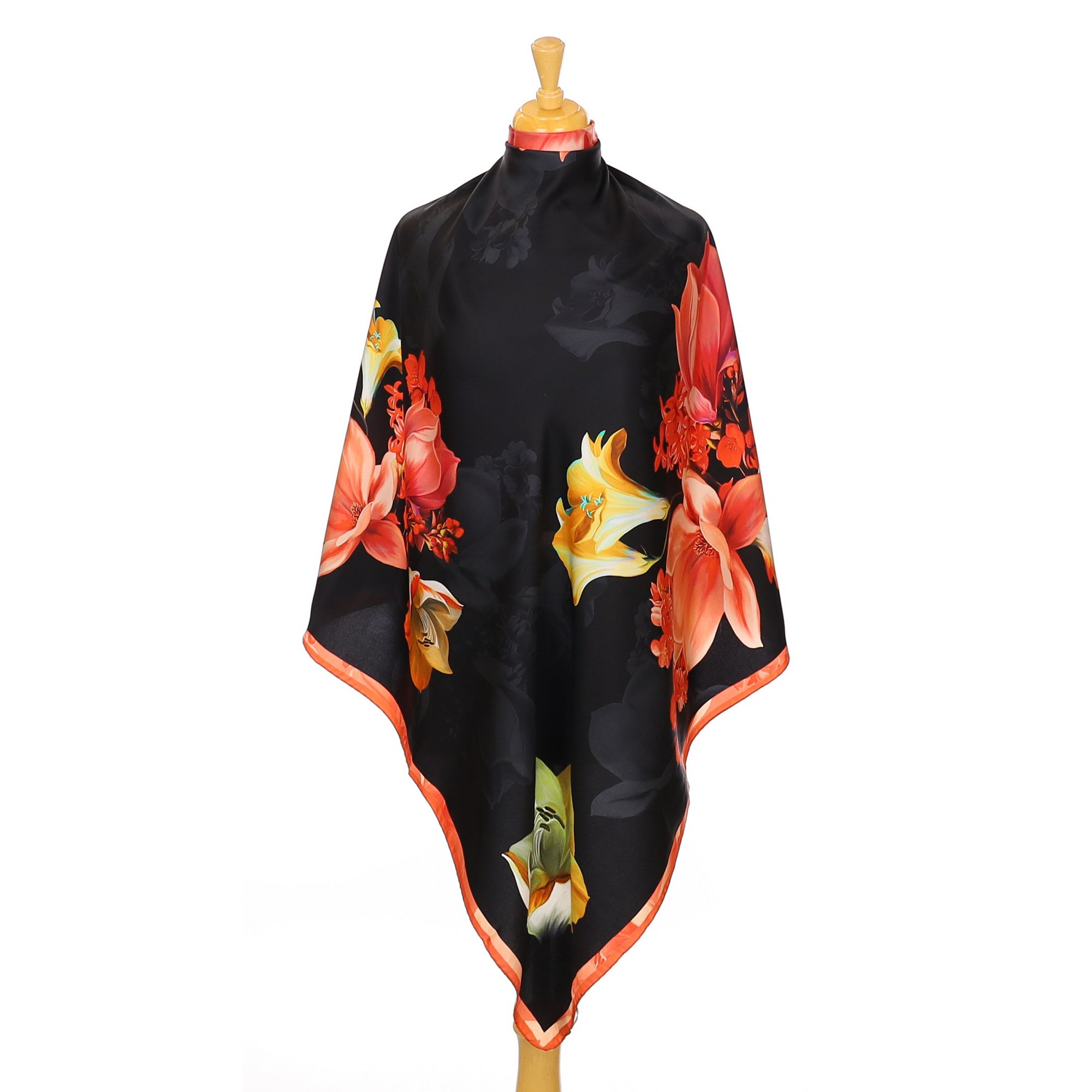 Clelia & Romy Black and Orange Floral Silk Scarf
