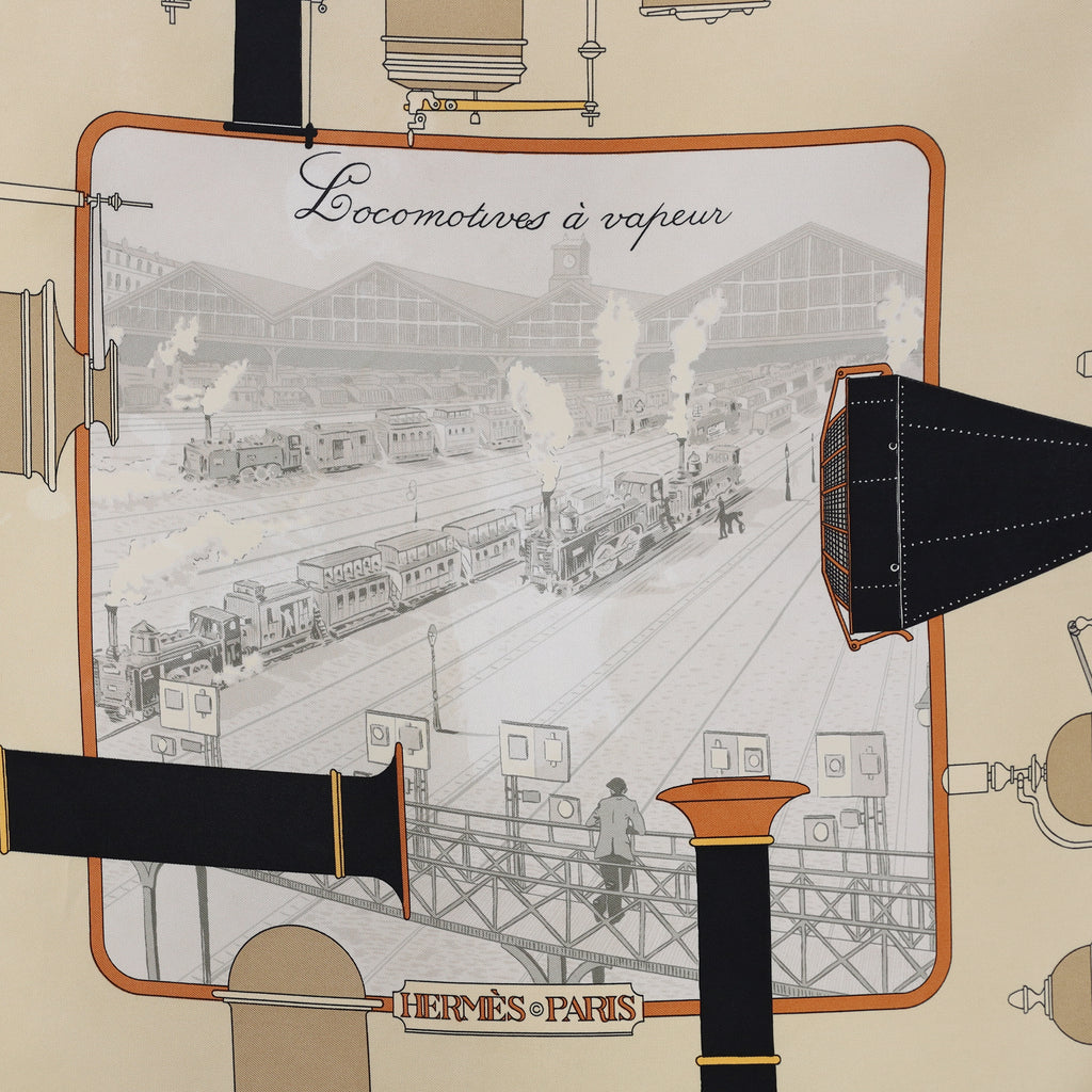 Hermès Locomotives À Vapeur Silk Scarf Rare