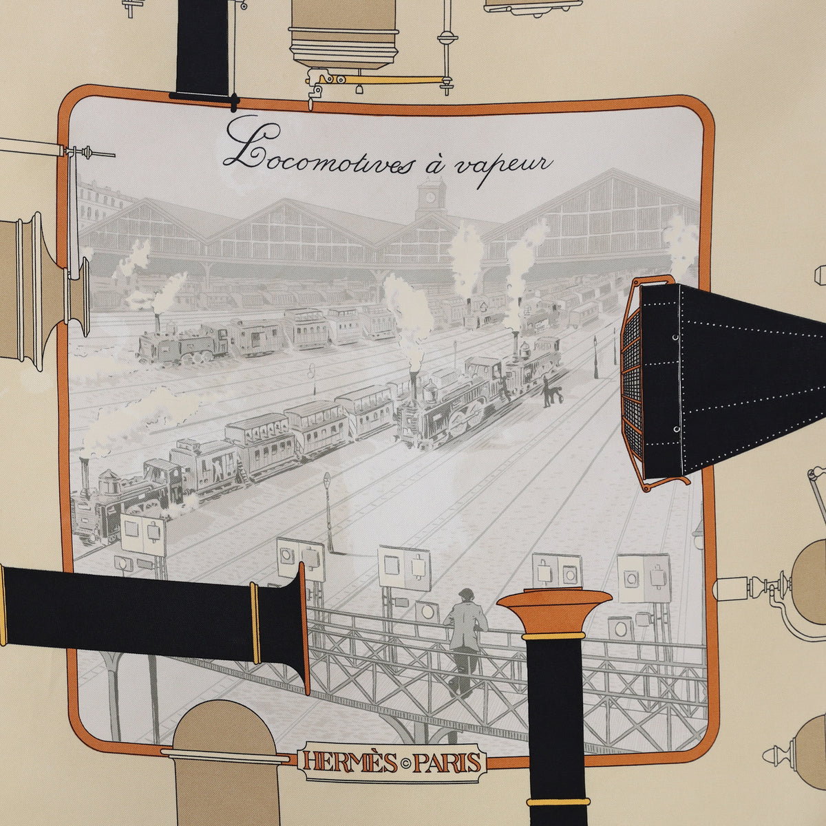 Hermès Locomotives À Vapeur Silk Scarf Rare