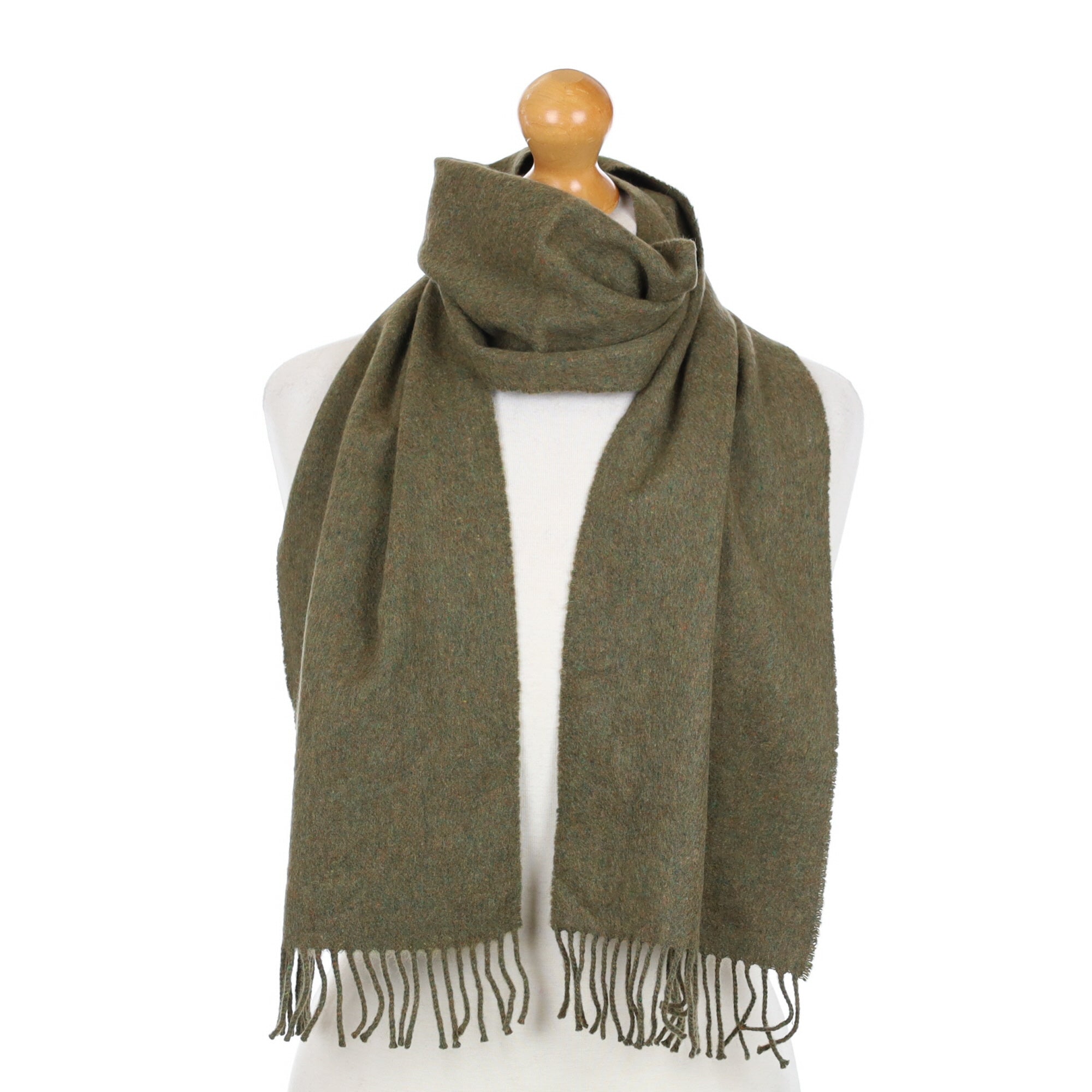 Scottish Khaki Green Marl Cashmere Fringed Woven Scarf