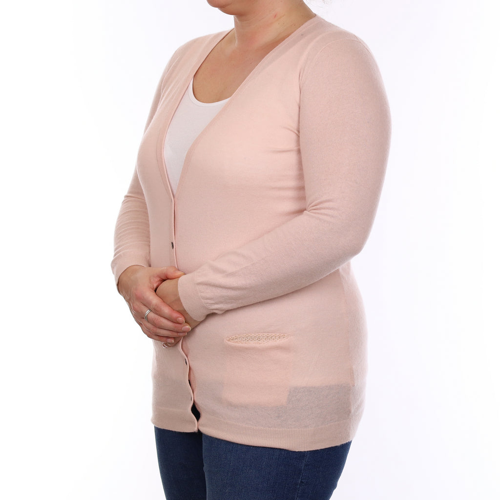 Shell Pink Cashmere Longline V Neck Cardigan Large