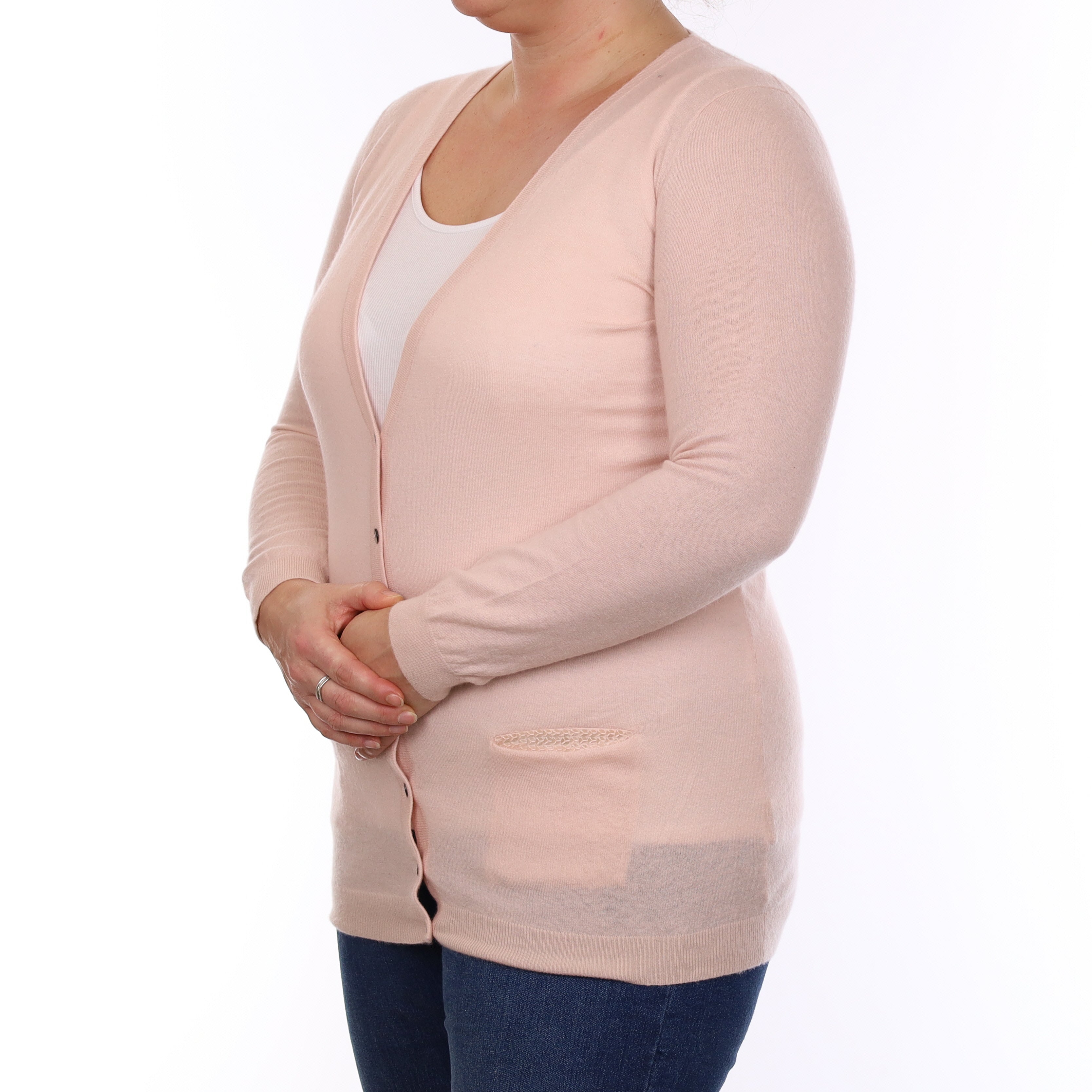 Shell Pink Cashmere Longline V Neck Cardigan Large