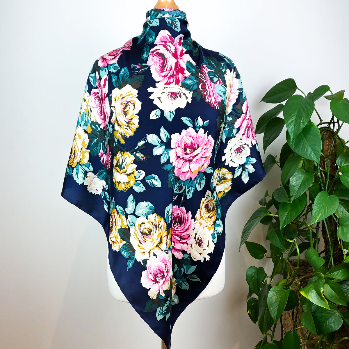 Joules Navy Floral Silk Scarf