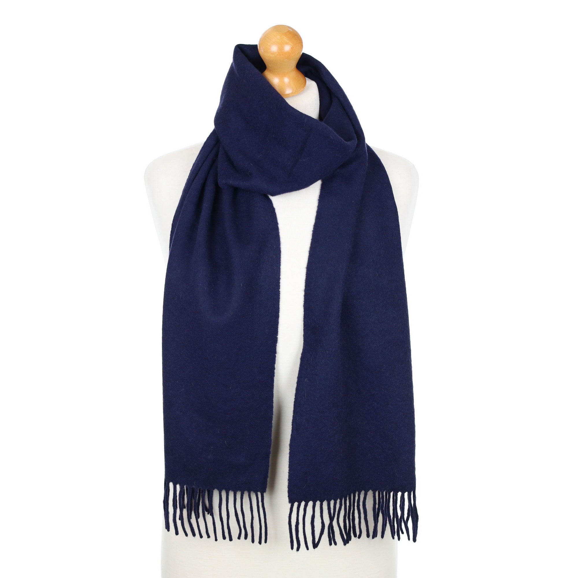 Navy Blue Fringed Cashmere Woven Scarf
