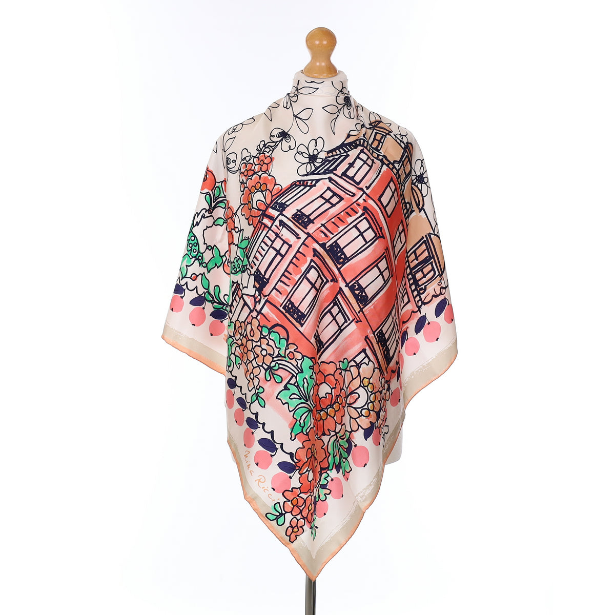 Nina Ricci Stylised Building Vintage Silk Scarf
