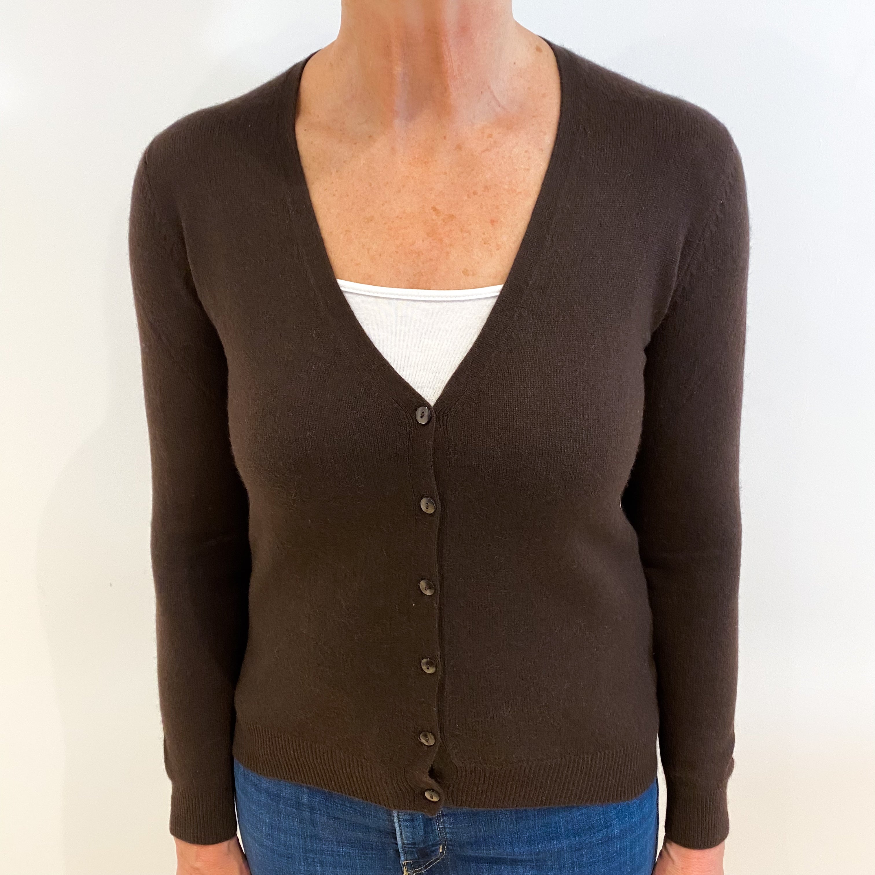 Chocolate Brown Cashmere V Neck Cardigan Medium