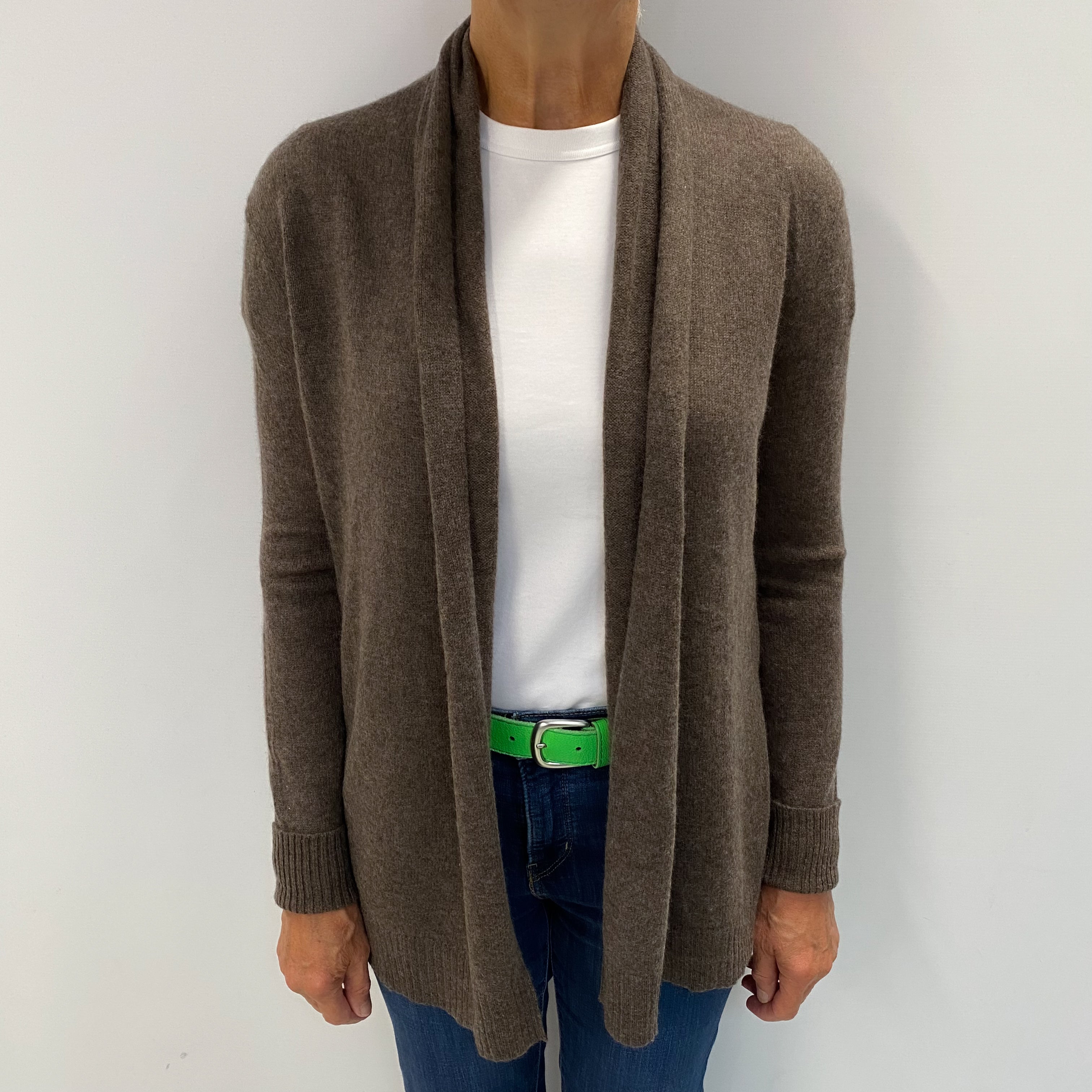 Mocha Brown Cashmere Edge To Edge Cardigan Medium