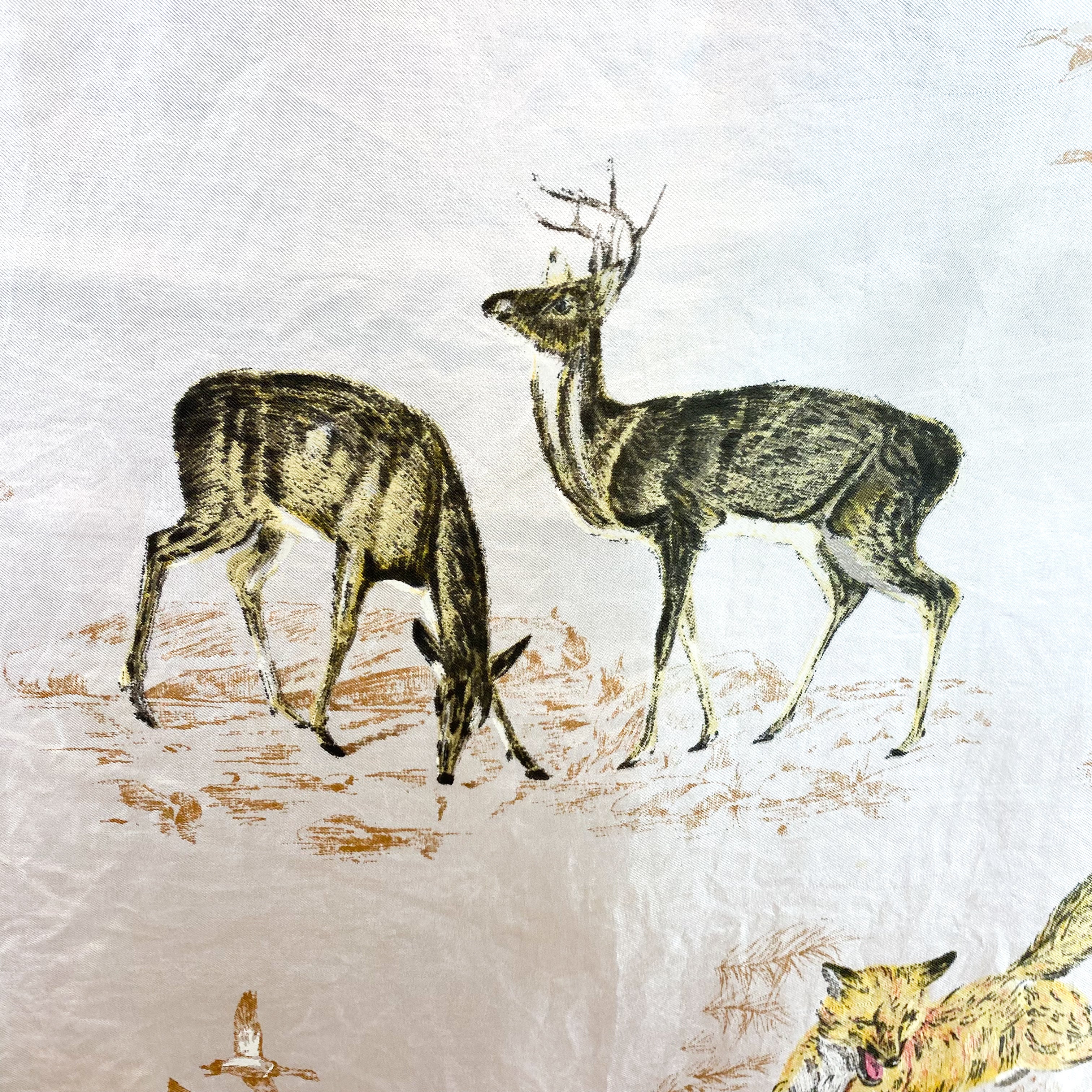 French Wildlife Vintage Silk Scarf