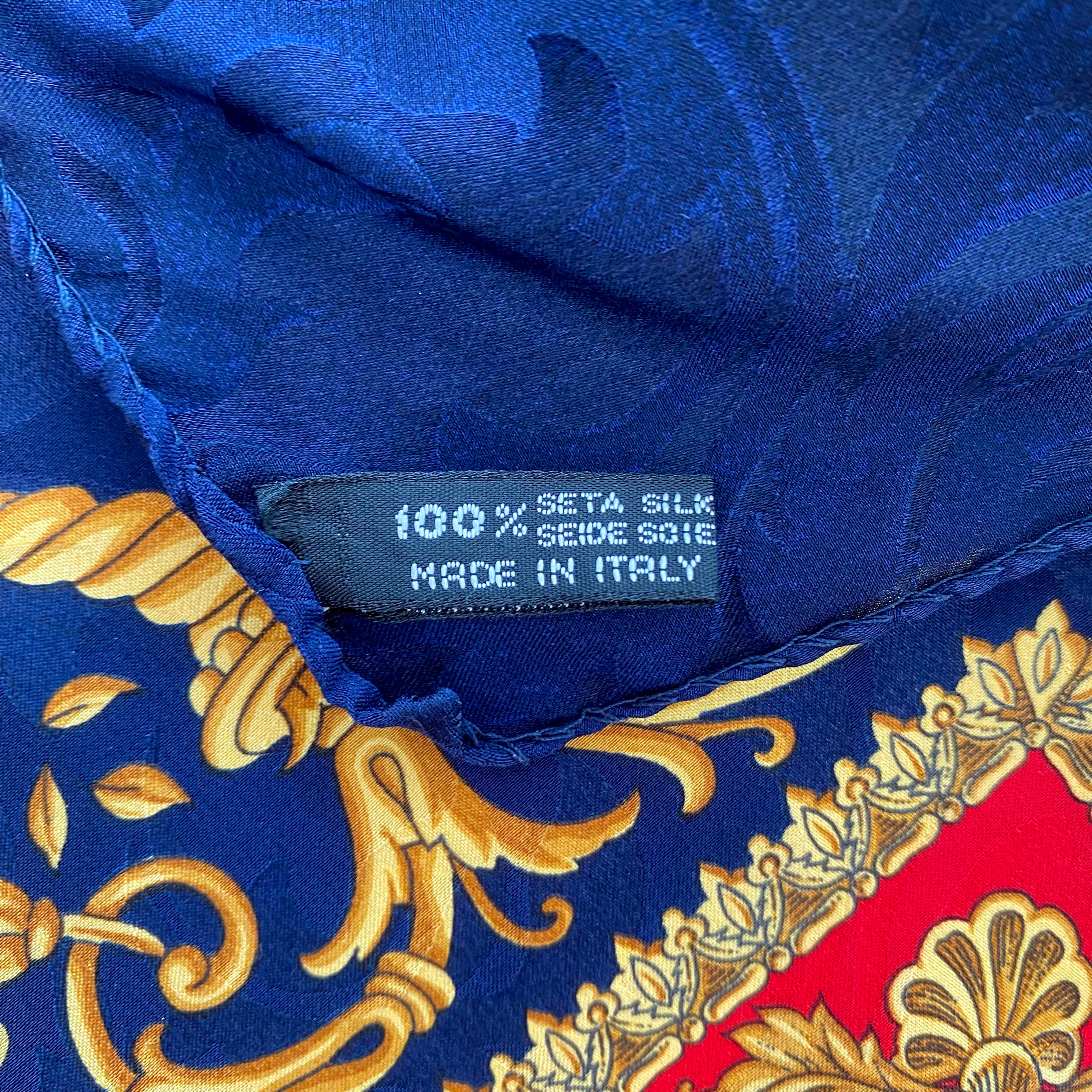 Traditional Design Red, Gold and Navy Blue Silk Scarf