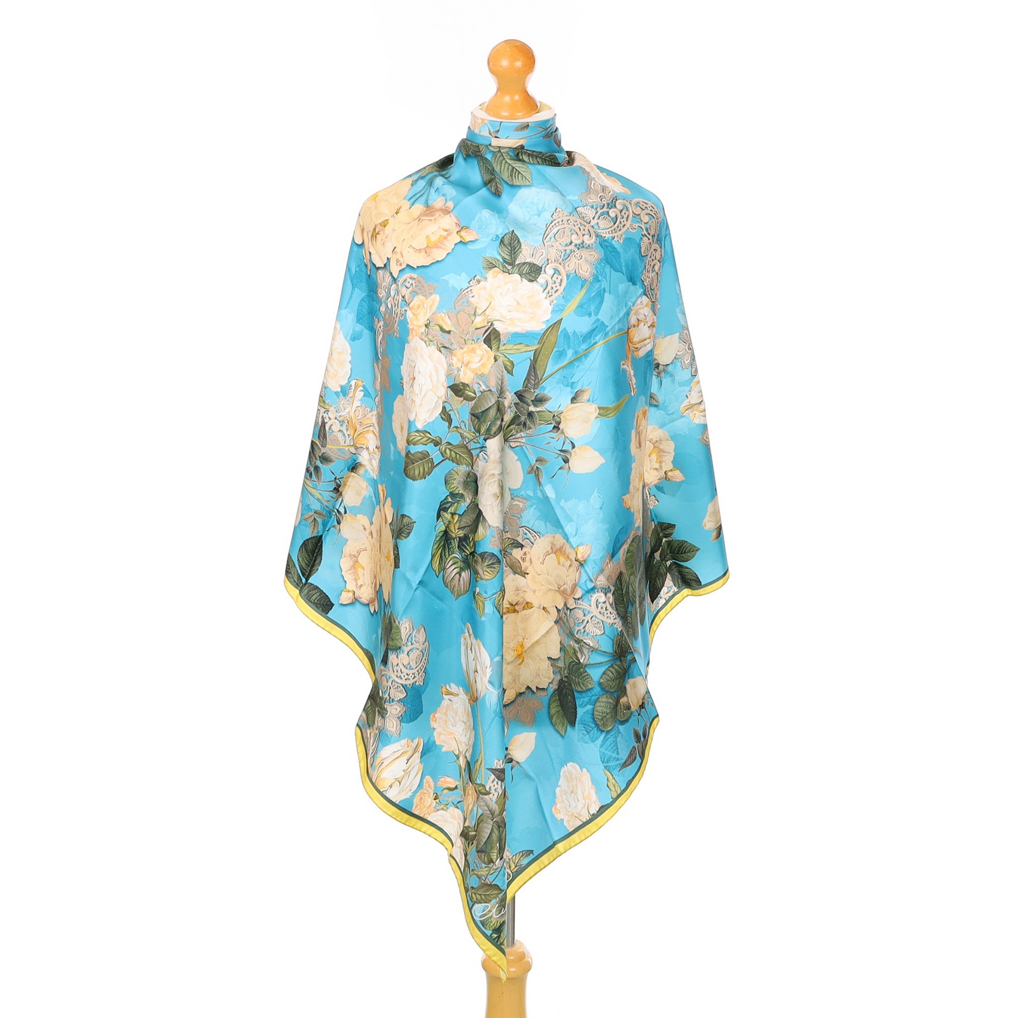 Pristine Clelia & Romy Turquoise Floral Silk Scarf