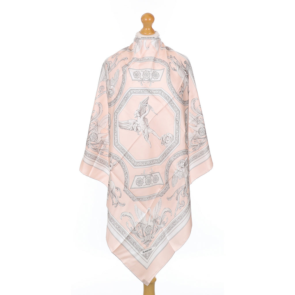 Brand New Burberry Pink and White Silk Scarf
