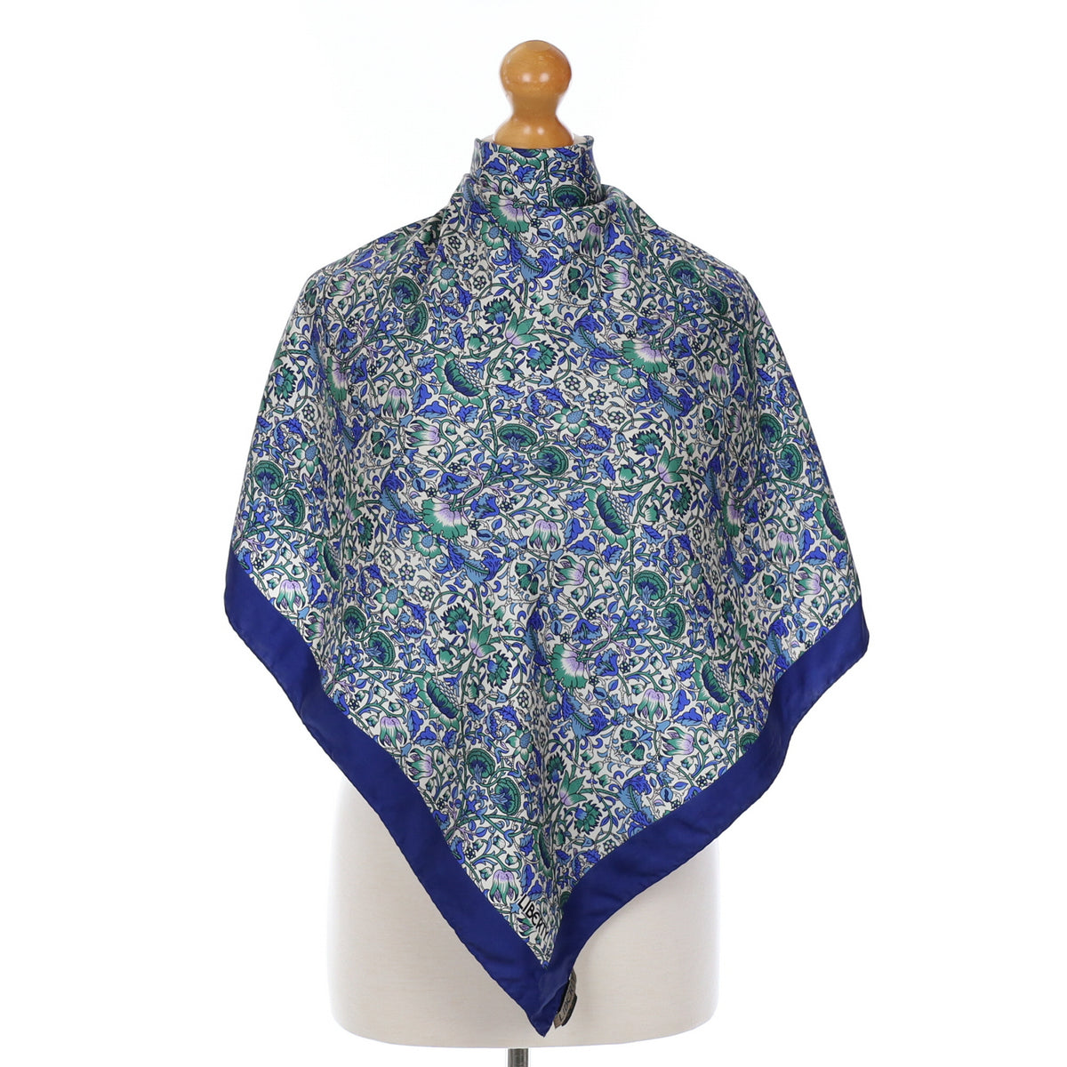 Liberty Blue and Green Floral Silk Scarf