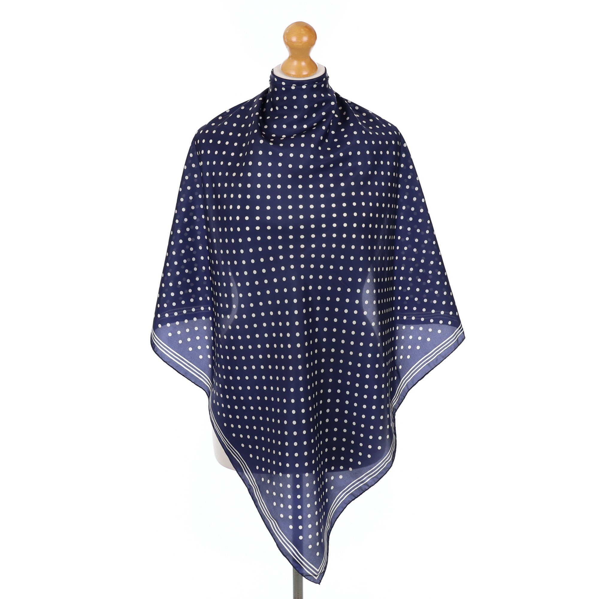 Navy Blue Spotted Silk Scarf
