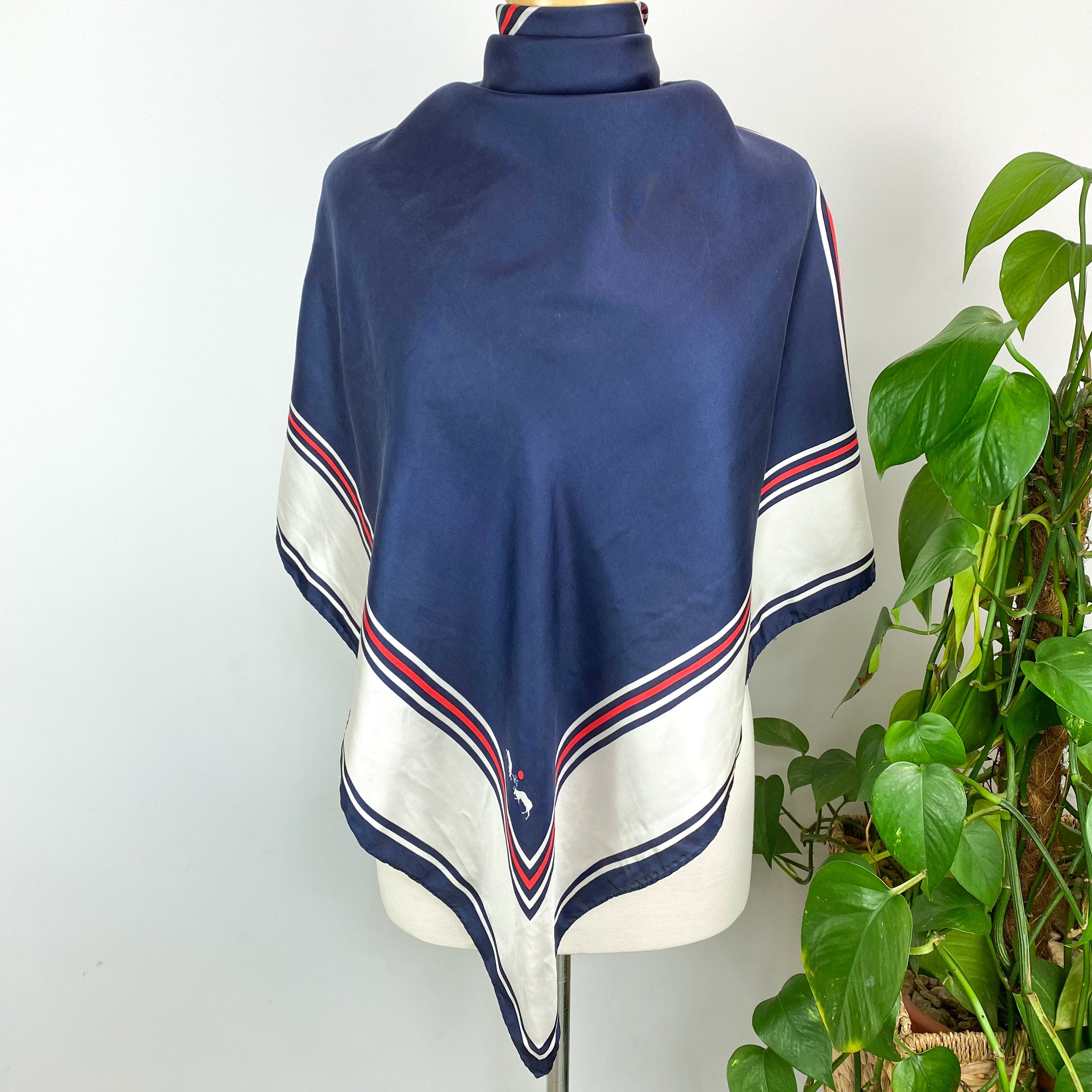 Immaculate Navy Red and White Vintage Silk Scarf