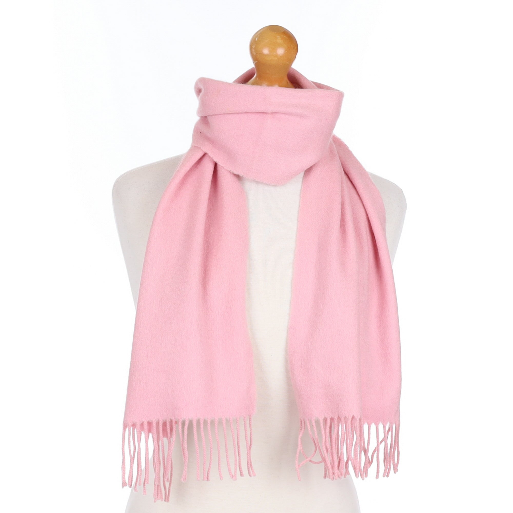 Carnation Pink Cashmere Fringed Woven Scarf