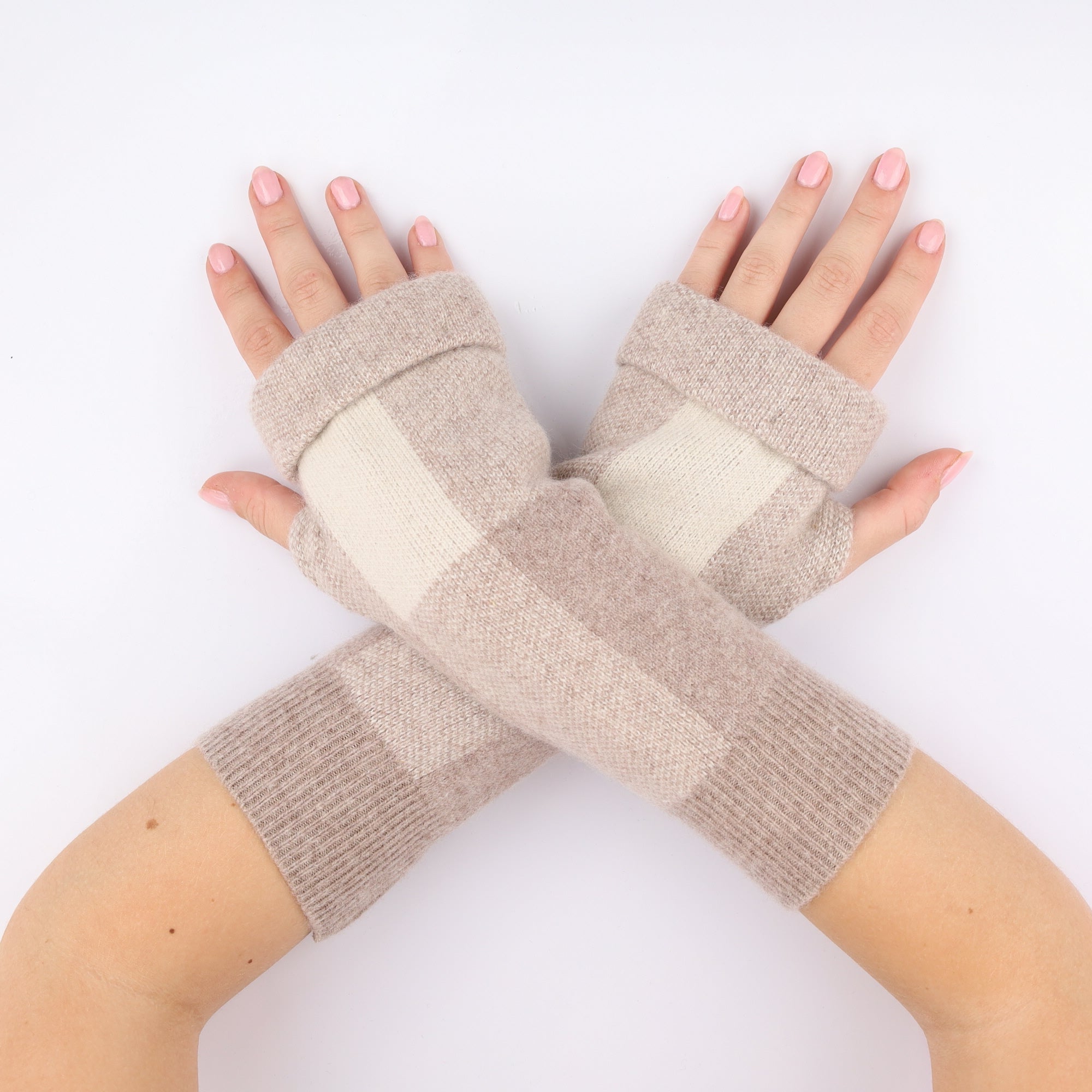 Fawn Colour Block Fingerless Gloves